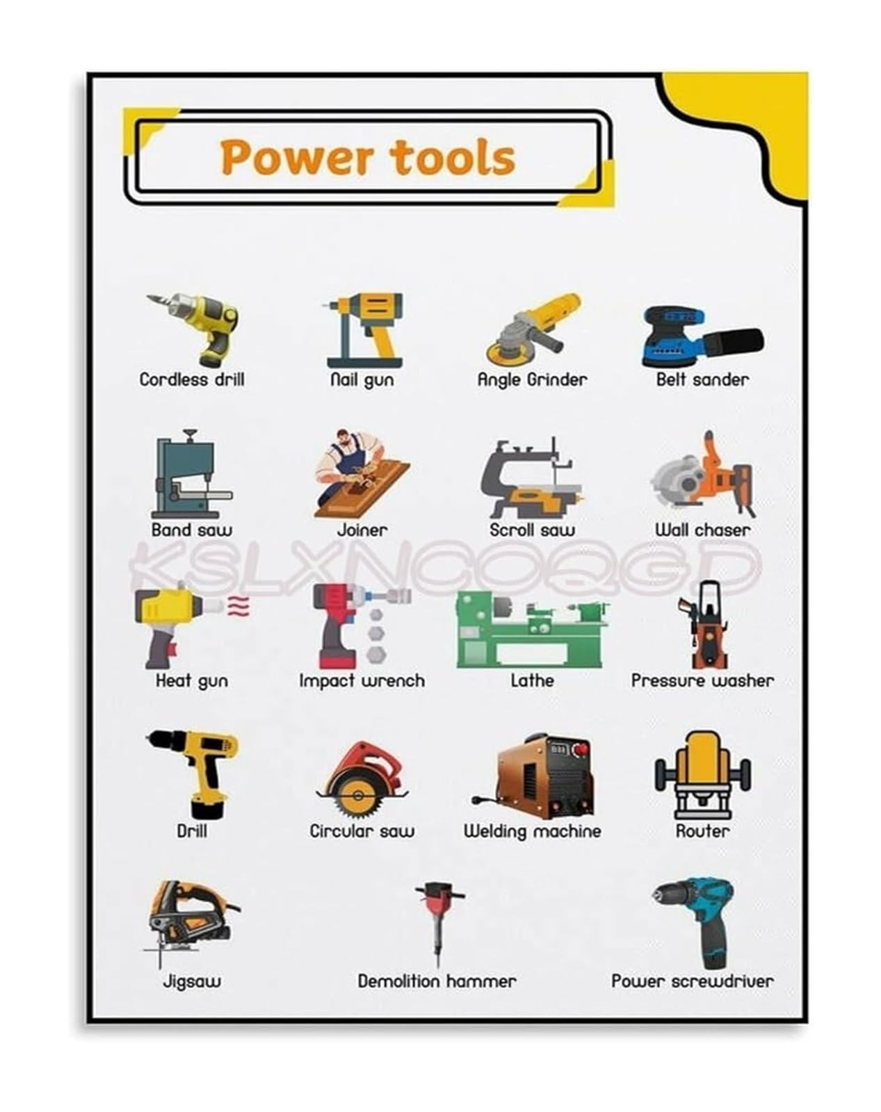 FNYUVNFAF Handyman Gift Idea Power Tools Reference Chart Canvas Poster for Garage Basement Workshop Wall Decor Framed,16x24inch(40x60cm)