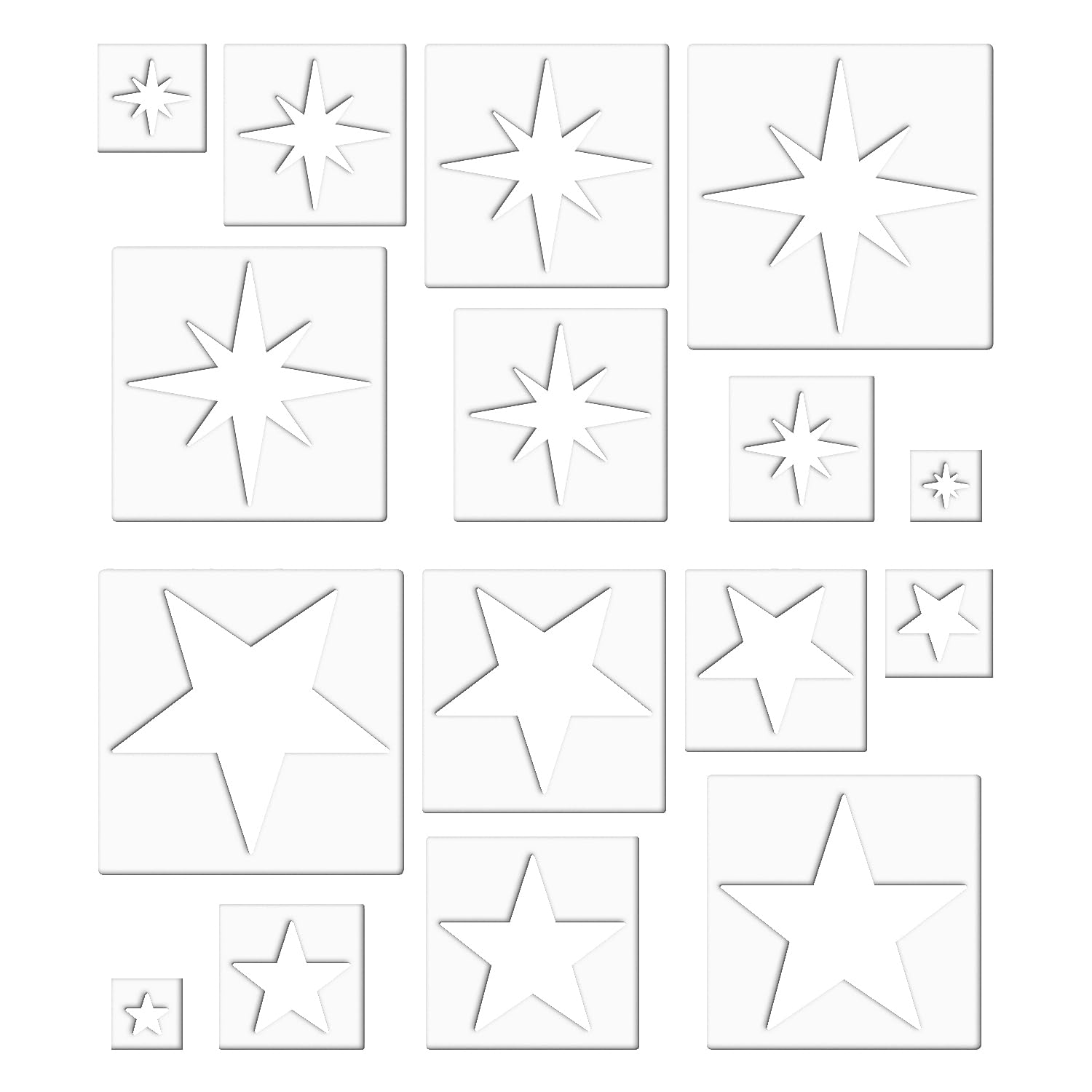 Oodjvn White 16 Pieces Of Star Painting Board, Reusable Molds, Handmade Props, Cake Decoration Accessories, Spray Paint Painting Props, Suitable For Notebooks, Window Grilles.