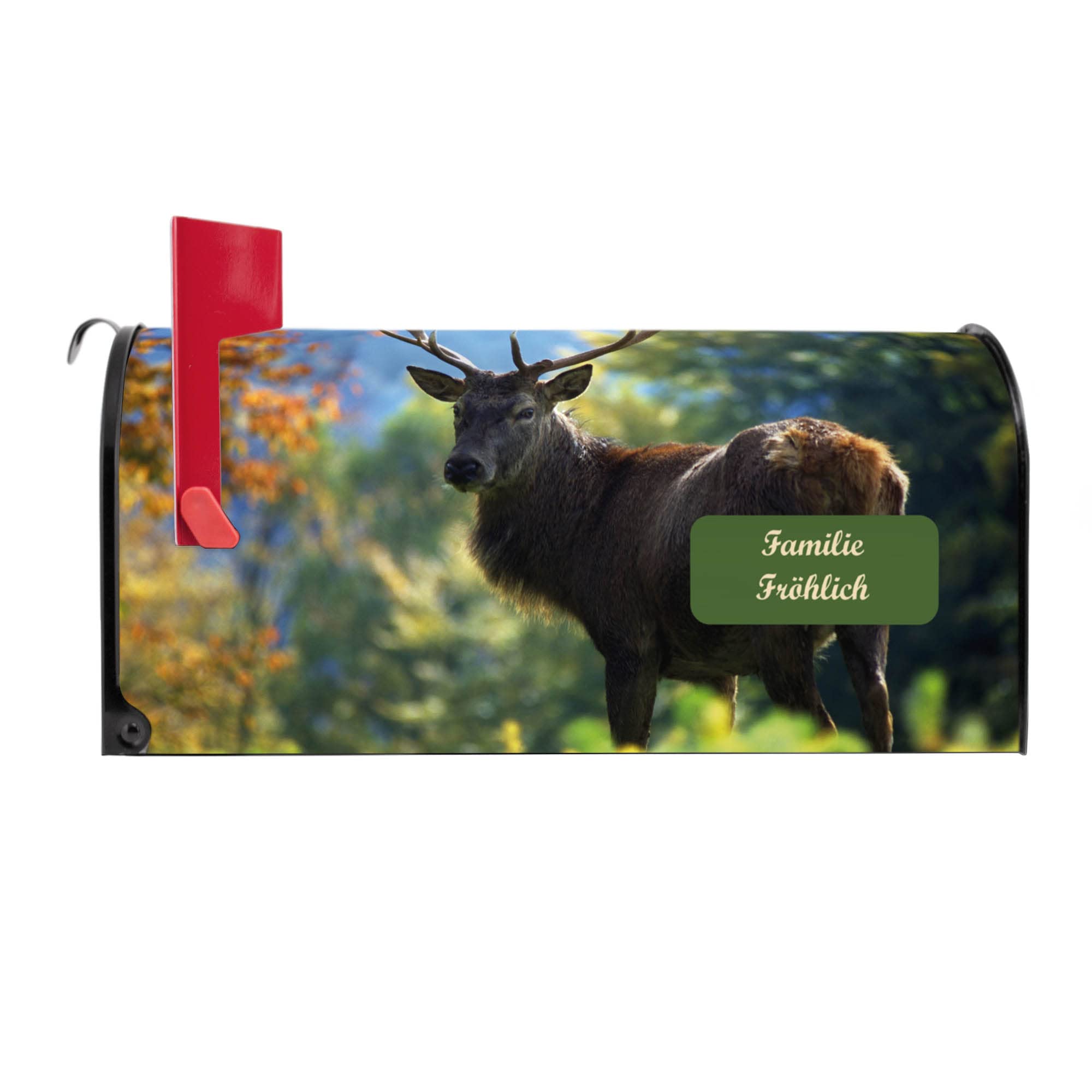 banjado® Amerikanischer Briefkasten - US Mailbox/Letterbox mit Motiv Hirsch 51x22x17cm - Postkasten Stahl aus Amerika – Briefkasten amerikanisch schwarz pulverbeschichtet