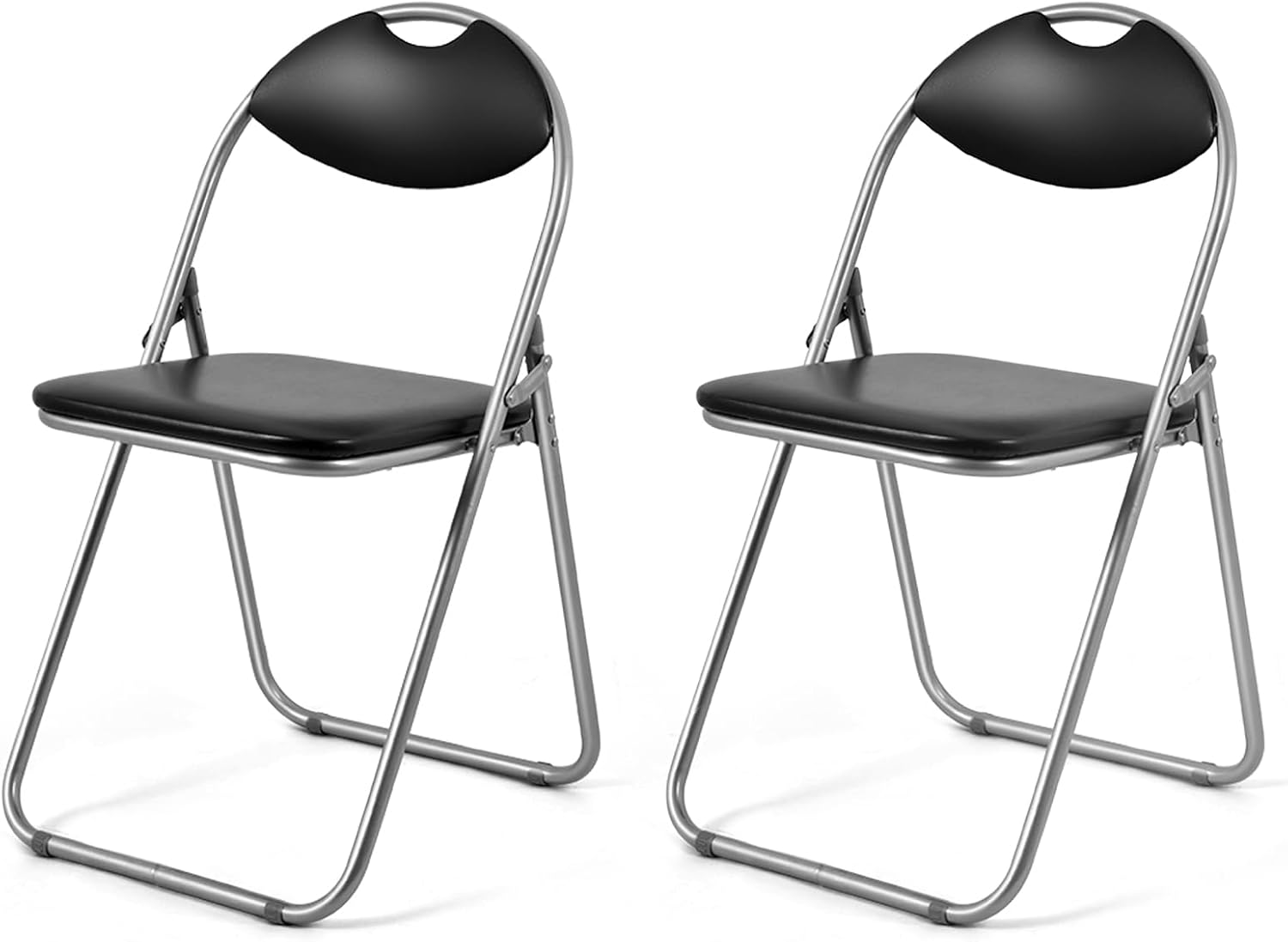 DORTALA 2 Pack Portable Folding Chairs with Padded Seats, Smooth Backs & Carrying Handles, Foldable Chairs Indoor & Outdoor, Backrest Party Chairs for Home, Office, Events Wedding Conference, Black