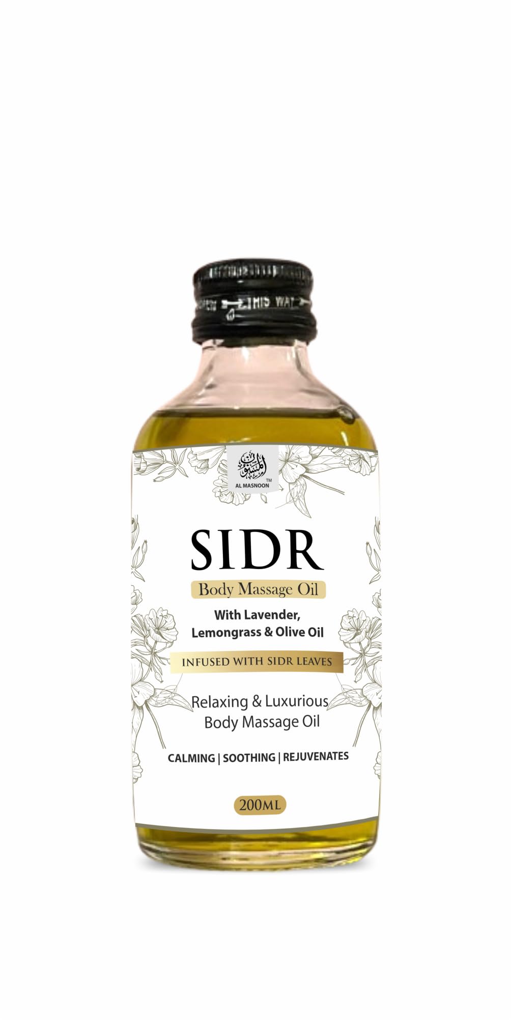 AL MASNOON Sidr Body Massage Oil with Lavender & Lemongrass / 200ml Luxurious Relaxation Infused with Sidr Leaves for Soothing and Rejuvenating Massage Experience/Pack of 1