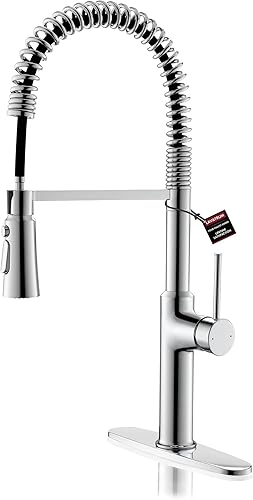 Grifos de cocina de cromo pulido, latón de 22 pulgadas, grifos de cocina comerciales de arco alto de una sola manija para rociador desplegable