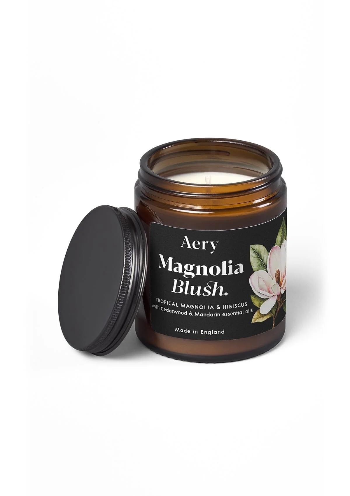 Aery Magnolia Blush Glass Jar Soy Wax Candle - Tropical Magnolia & Hibiscus with 100% Plant Based Wax & 30 Hour Burn Time