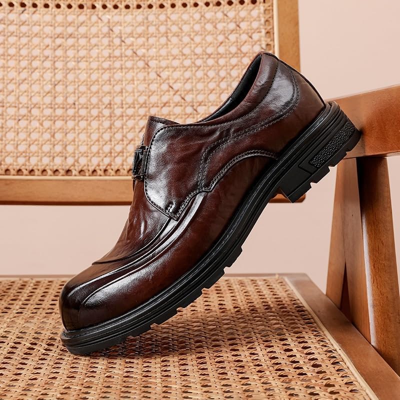 Men's Casual Business Shoes Slip-on Embossed Loafers Dress Shoes Low-top Round Toe Flat Bottom Comfortable Non-Slip Oxford Shoes for Men