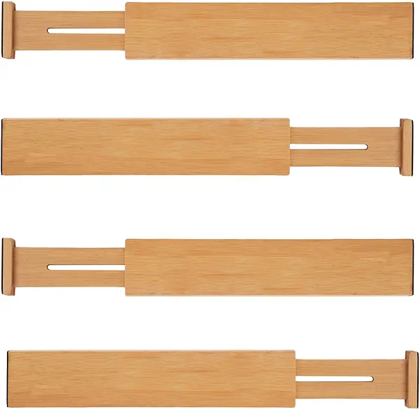 TARUNMO Adjustable Bamboo Drawer Dividers 17"-21", Speaid Safety 4-Pack, Drawer Dividers Kitchen With Cushioning Pads (4)