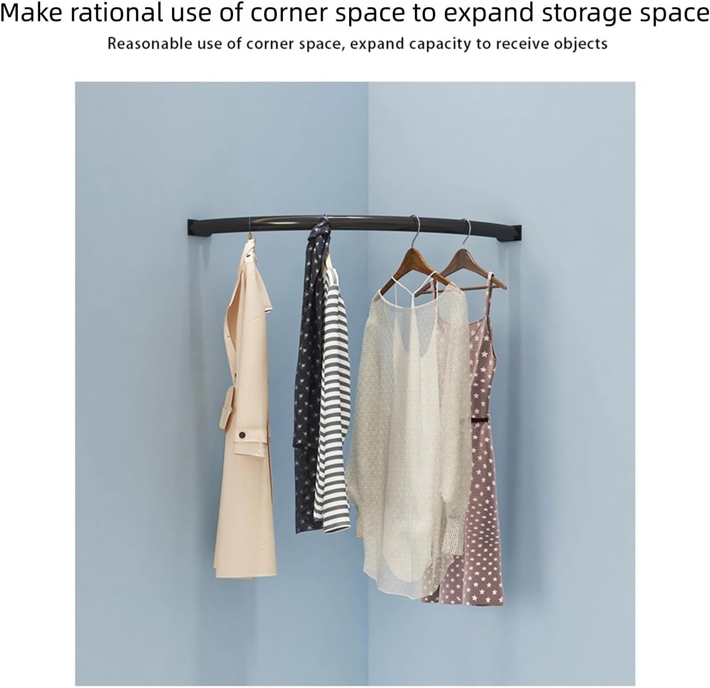 カーブコーナークローゼットロッド、頑丈な省スペースワードローブハンギングバーオーガナイザー、バスルームクロークルーム用(Gold,1