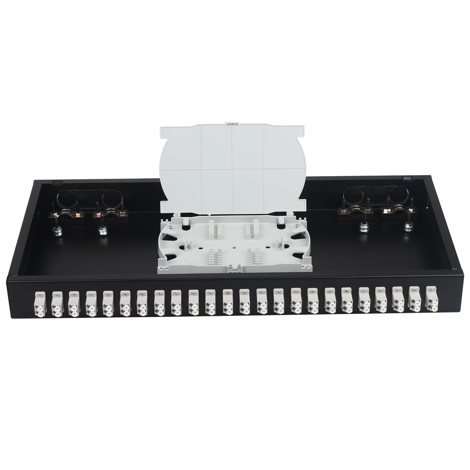 24 Duplex Mutil Mode 48 porte LC-OM2 Rack Mount Enclosure Box + vassoi di giunzione Cavi in fibra LC-UPC Kit, 48 Core LGX Patch Panel Box adatto per armadi rack da 19" (include Pigtail e