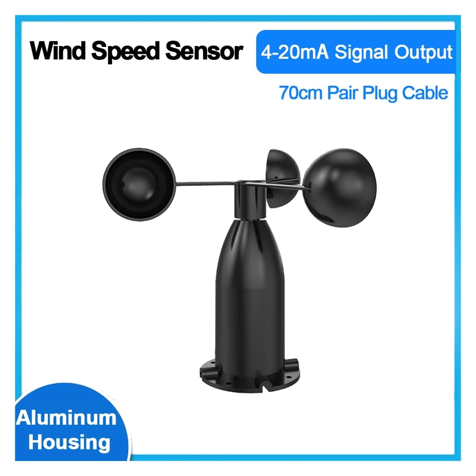 0-30m/s Aluminum Alloy Wind Speed Sensor, RS485 0-5V 0-10V 4-20MA Output, High Precision Wind Speed Detector Transmitter(4-20MA)