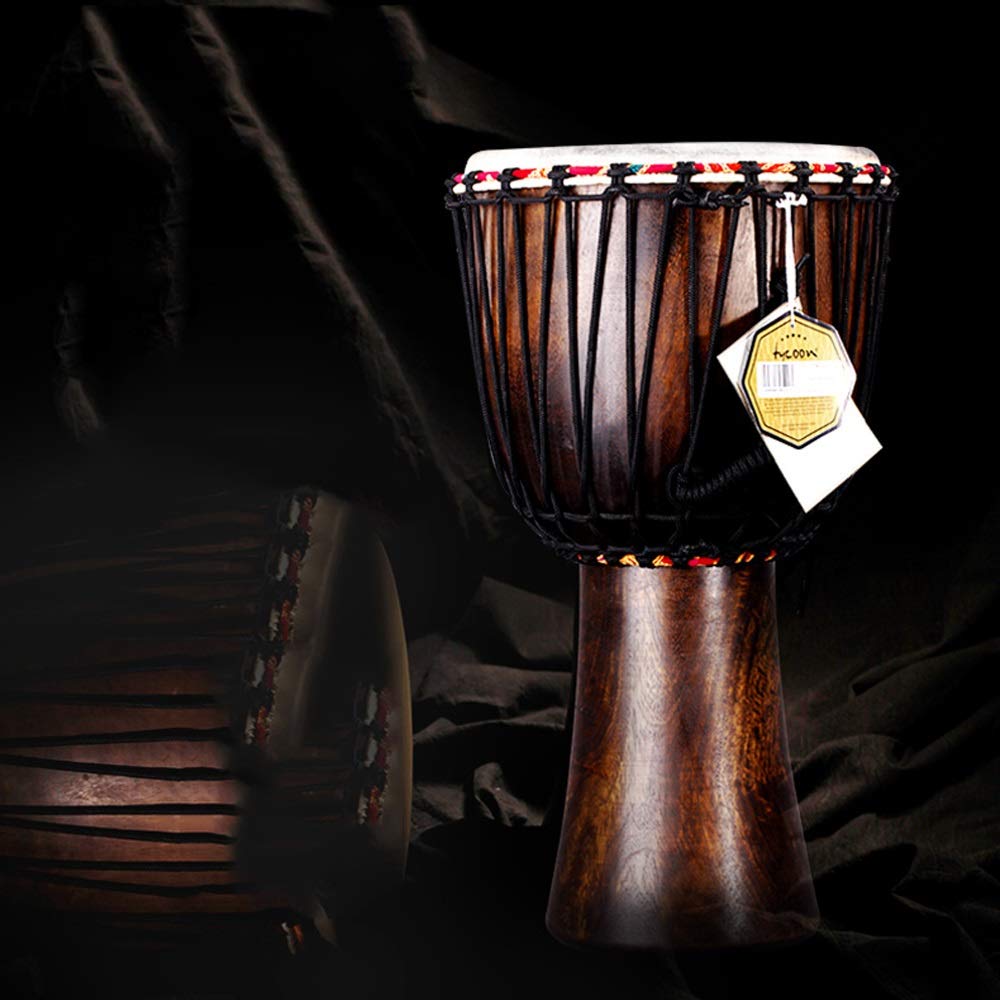 WYKDL Meinl African Talking Drum with Mahogany Wood Shell and Wooden Beater - NOT Made in China - Medium Size Goat Skin Heads