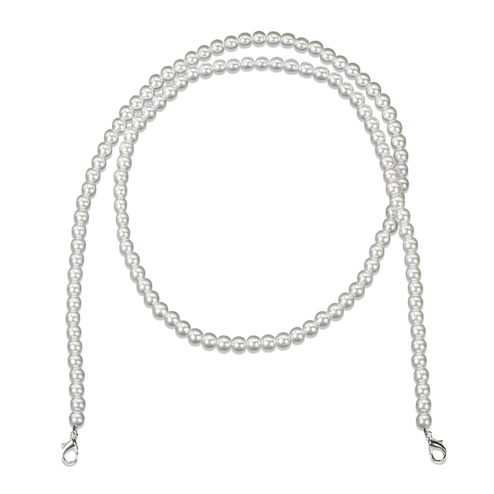 47 Inch Imitation Pearl Beaded Wallet with Crossbody Chain 10mm Pearl Handle Chain Accessory with Metal Buckle for Handbag Clutch Evening Bag