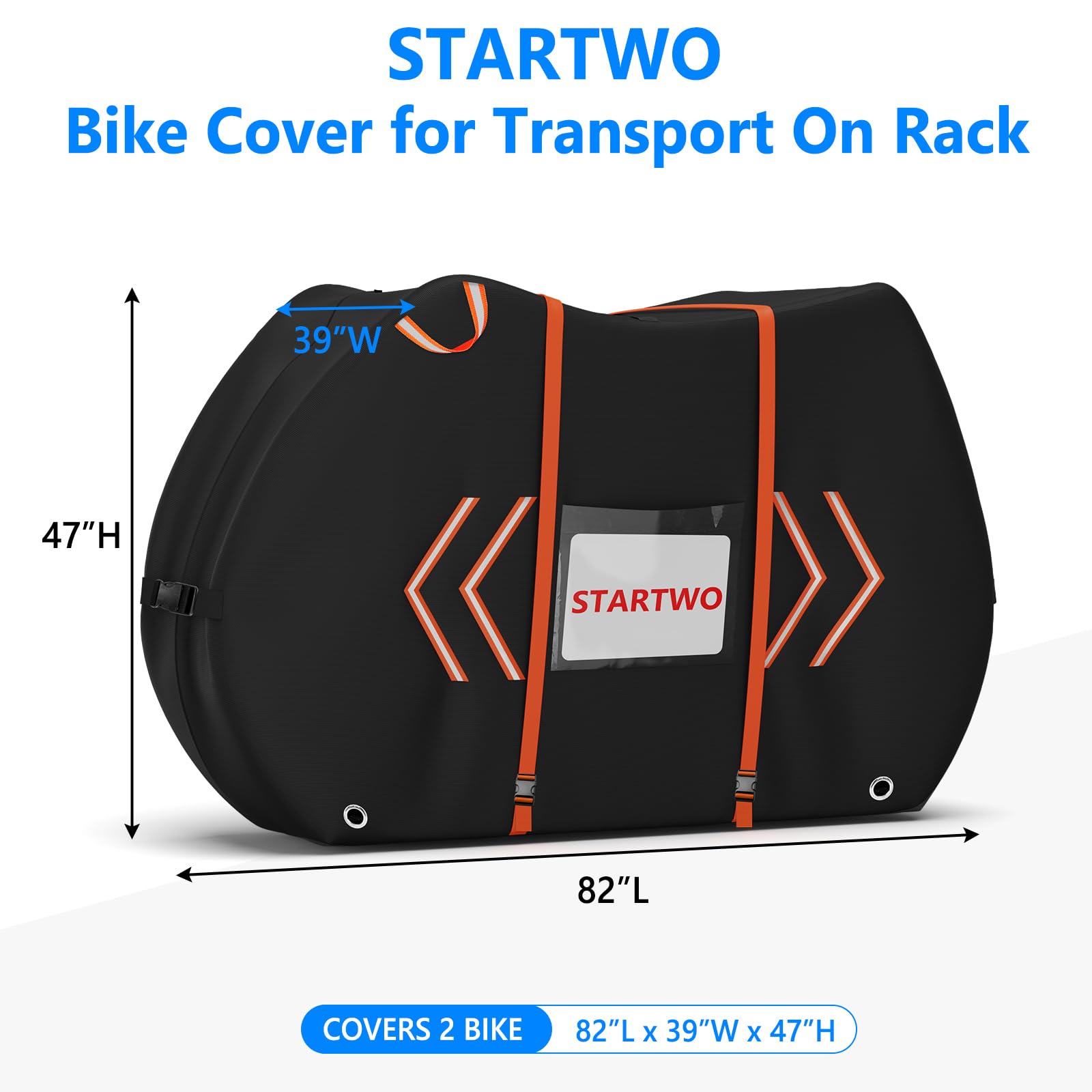STARTWO Fahrradabdeckung für den Transport von 2 Fahrrädern auf Heckträger, strapazierfähig, wasserdicht, Outdoor-Fahrradträgerabdeckung mit winddichten Schnallen und Nummernschildtasche für die