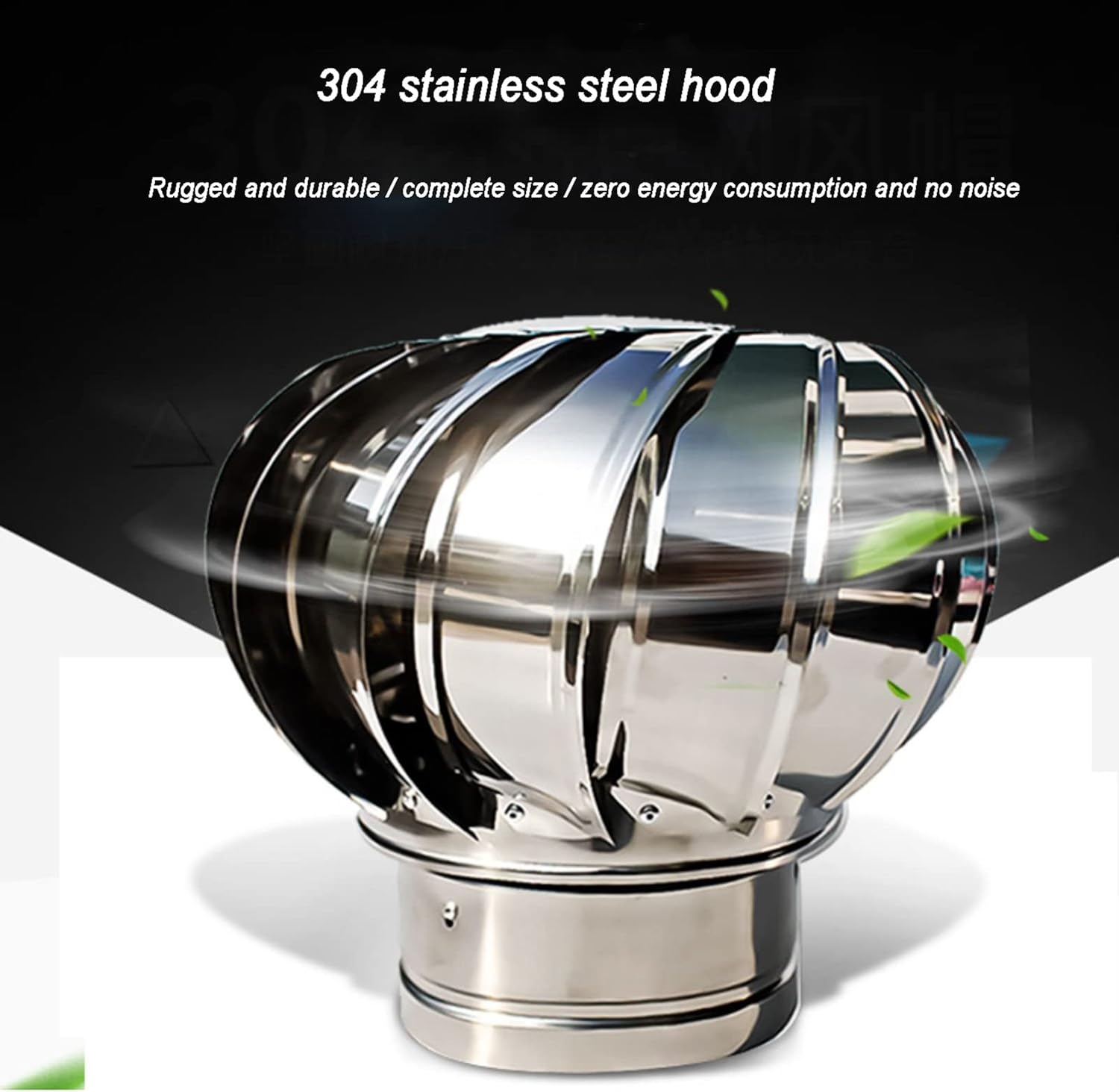 Roof Ventilator,Ventilation Chimney Cowl,(100-500Mm) Stainless Steel Vent Cowl Rotating Spinner Anti-Downdraught,for Chimneys and Exhaust Vents Chimney Pots,with Fixed Feet,100mm