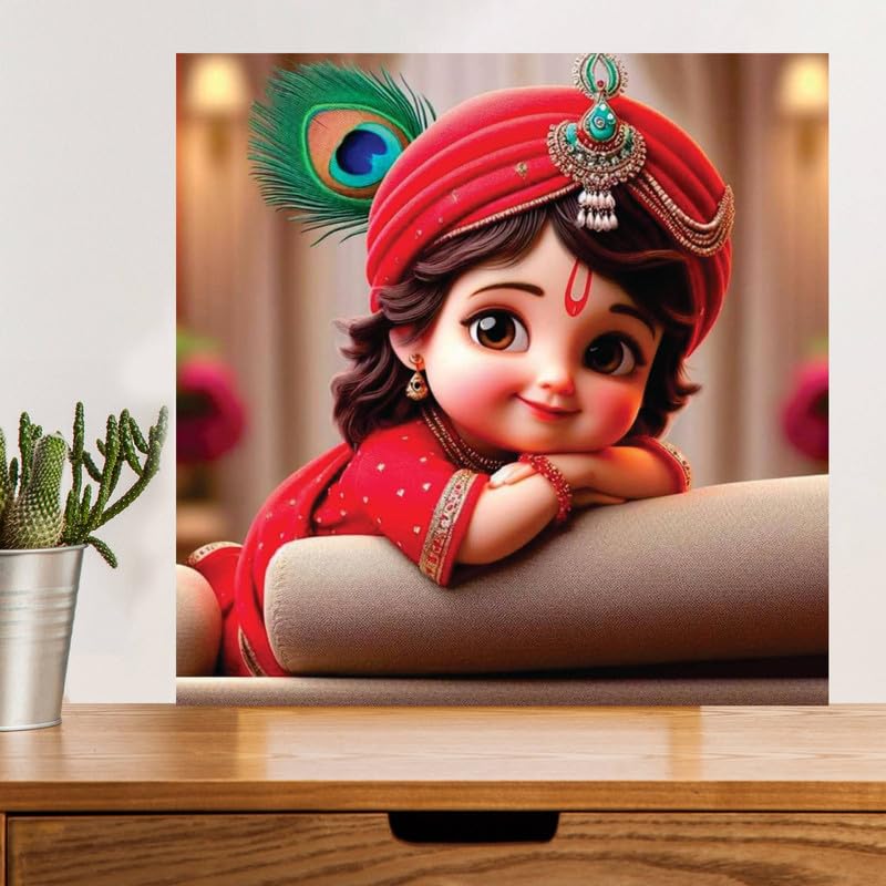 Image of British Terminal Cute little Bal Gopal Baby God Krishna| Kanha Ji | Laddu Lord Makhan Chor Painting Religious Poster for Pregnant Women for wall (matt thin vinyl,sticker,multicolor,unframed)| bj340
