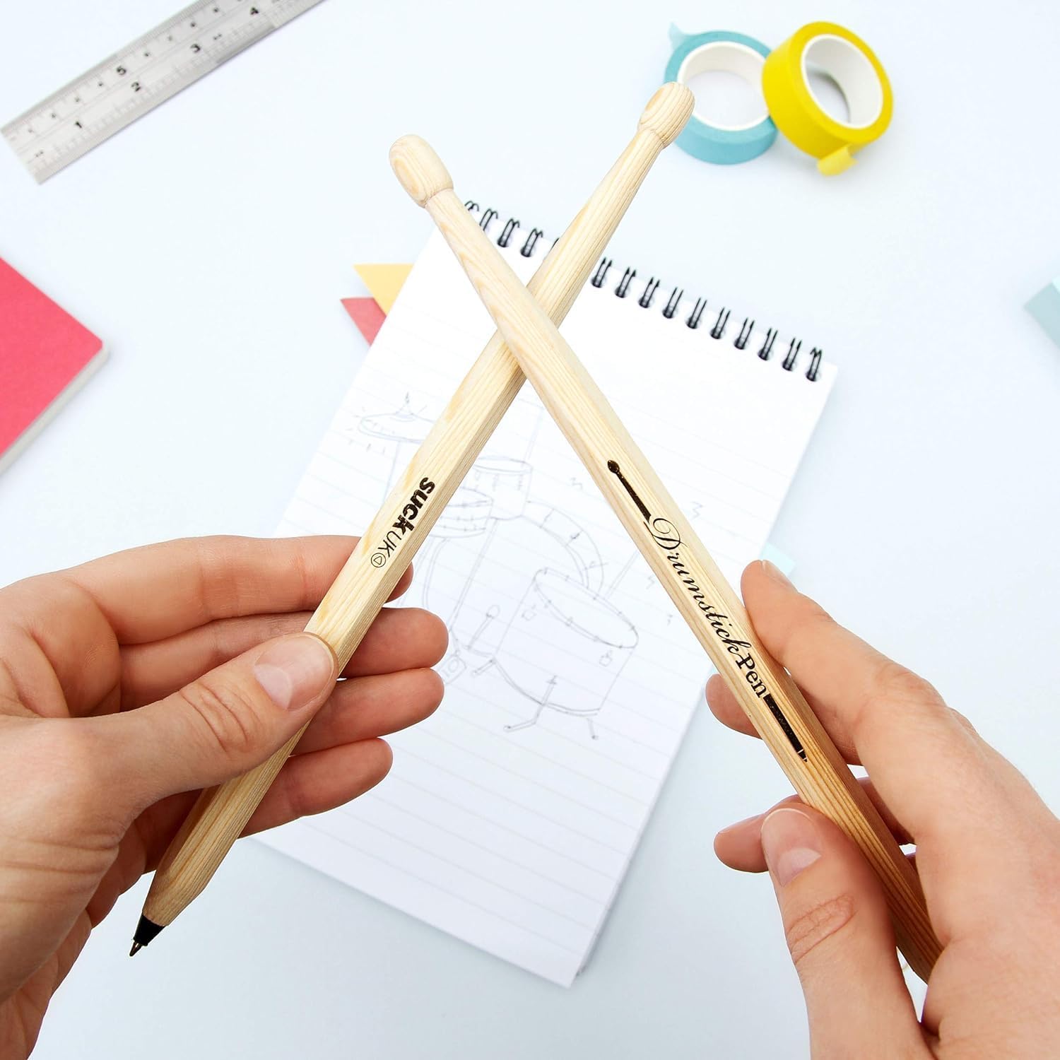 Suck UK | Drumsticks Ballpoint Pens | Set of Black Pens | Novelty Office Supplies | Ball Point Pens Shaped liked Drum Sticks | From Stationery Kit to Drum Kit