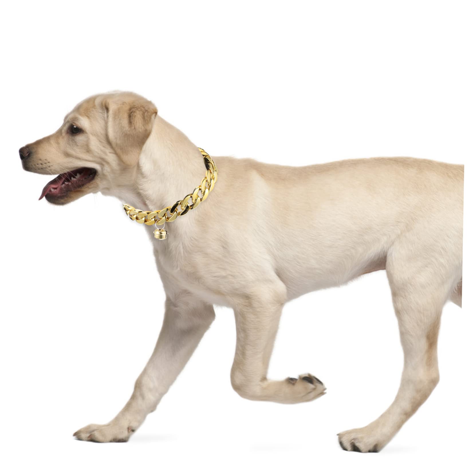 Kisangel 2sets Pet Necklace Dog Collar Gold Chain Dog Collar Buckle Fashionable Bell Chain 2pcs*2