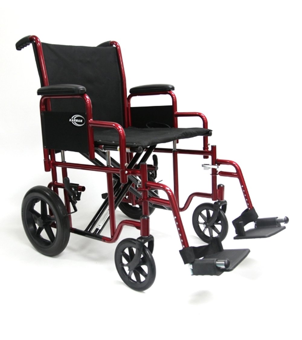 Karman Bariatric Transport Chair with Removable Armrest Seat, Burgundy, 20