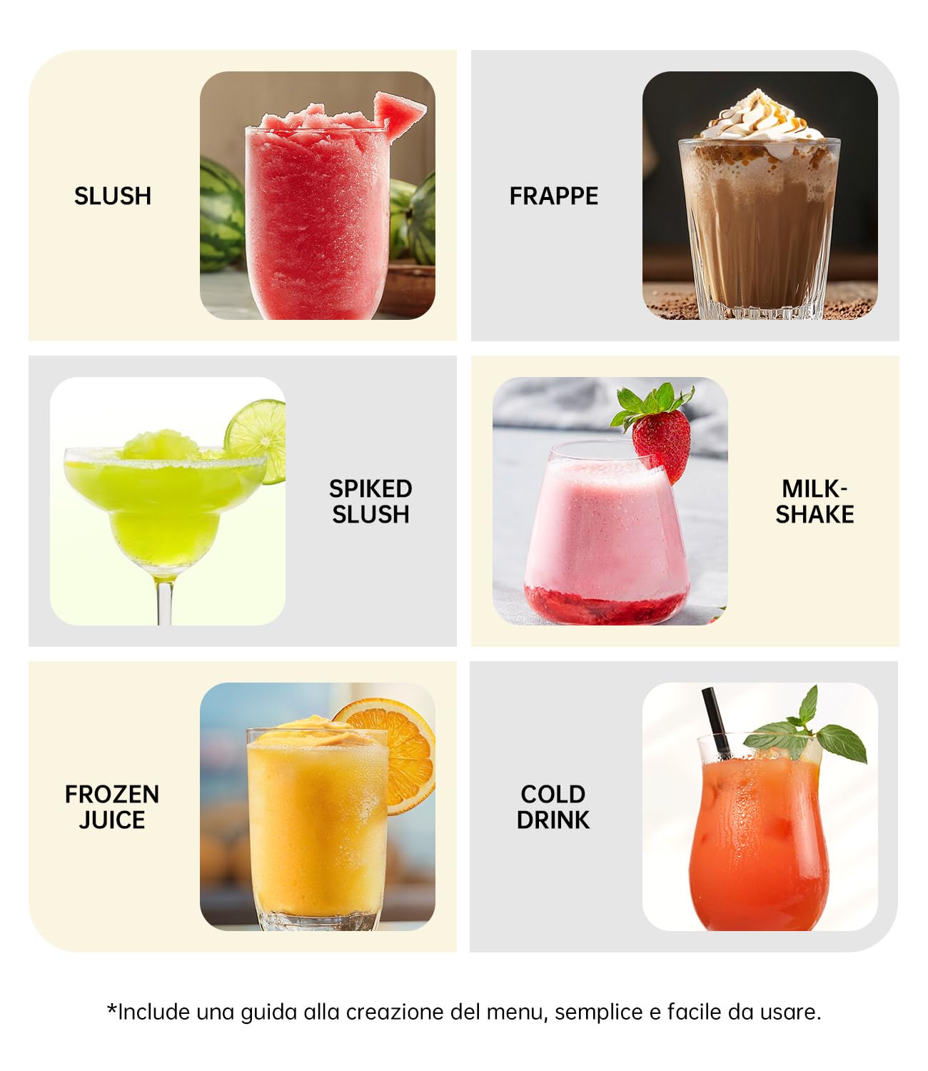 WIE Macchina per Granite, 2.6L Macchina Granita per Casa con Autopulizia, Non Serve Ghiaccio, 6 Modalità Preimpostate, Schermo Touch LED, Macchina Granita per Margarita/Cocktail/Milkshake/Frappé