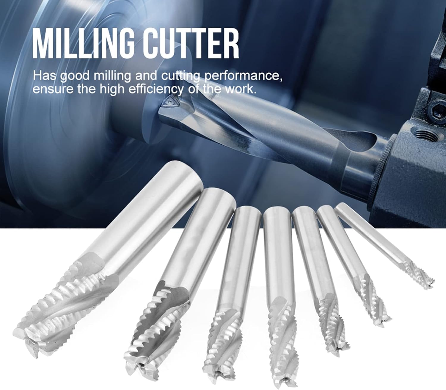 YWBL-WH Milling Cutter,7pcs/Set 4 Flutes 6-20mm HSS End Mill Router Bit Roughing Chipbreaker Milling Cutter Metal Processing Tools