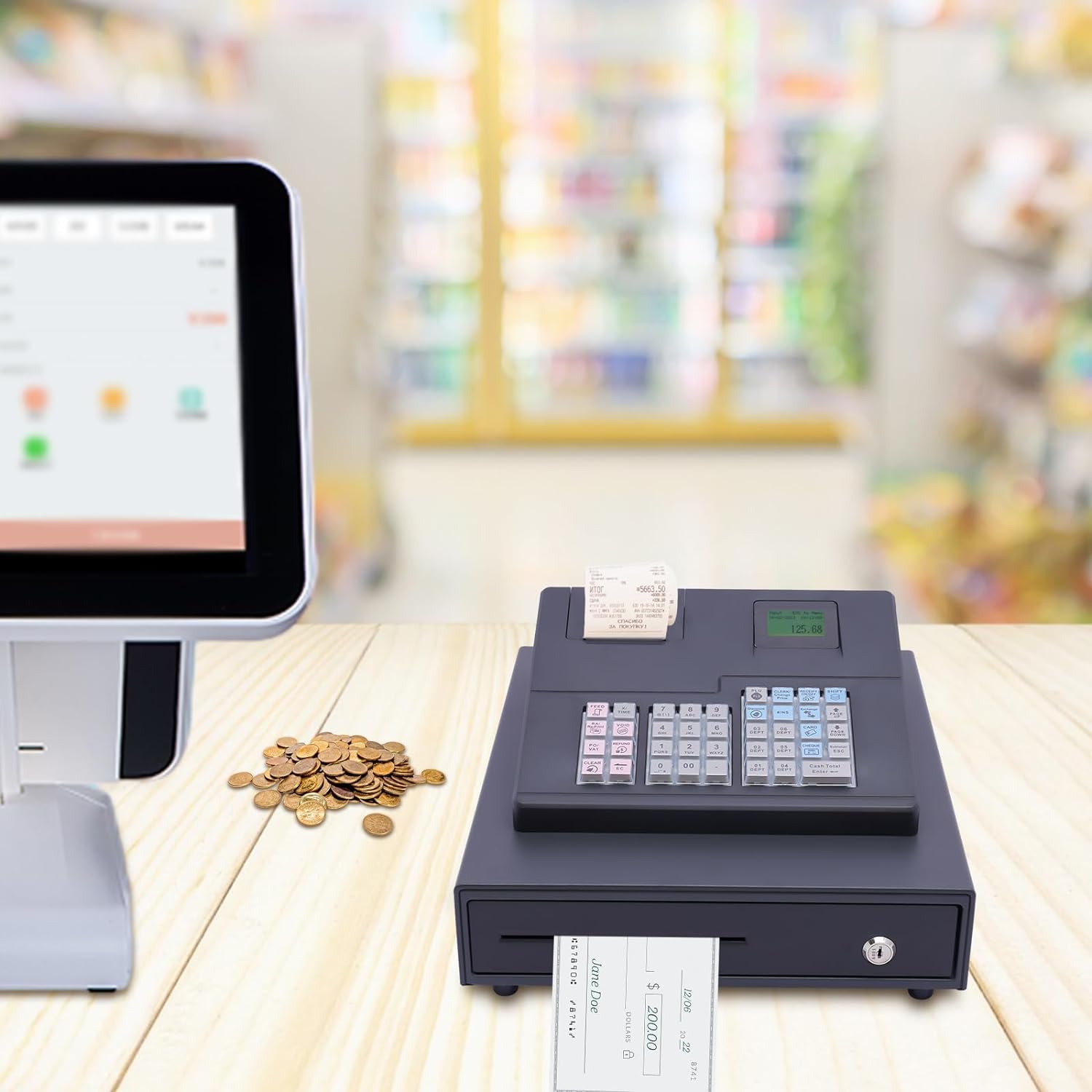 ECR600 Thermo-Registrierkasse, elektronische Registrierkasse, Kassensystem mit 38 Tasten, 8 Digitale LED-Registrierkassendrucker for Einzelhandelsrestaurants