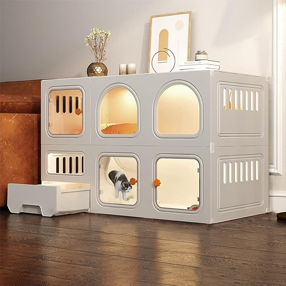 Cage extra large pour chat avec bac à litière coulissant et design fermé pour furets
