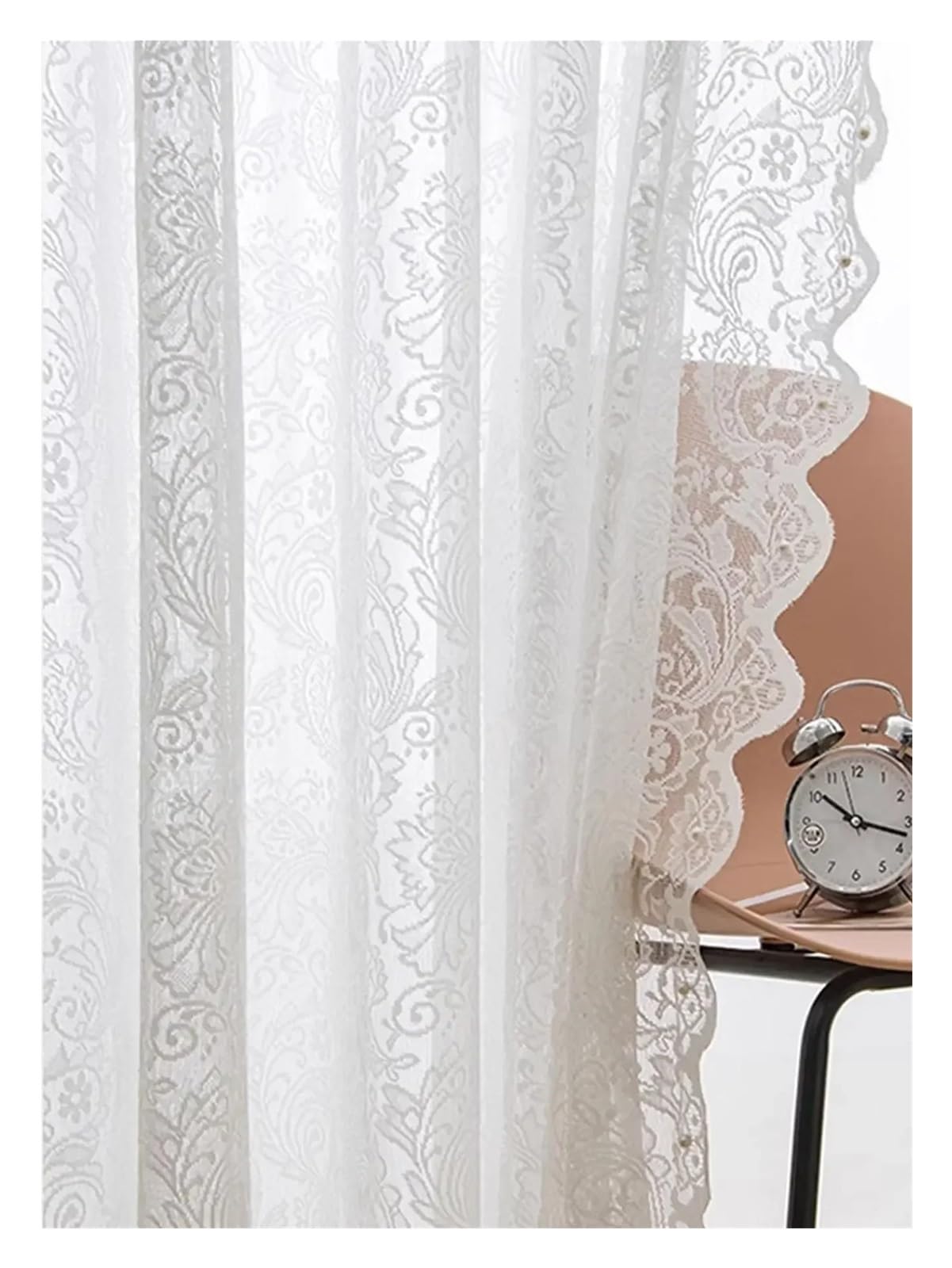 CSSHNL Lace Curtains Living Room Screen Window Curtain 1PC White Rural Romantic Shading Lace Bead Screen Curtain Bedroom(W140-H220CM X 1PC)