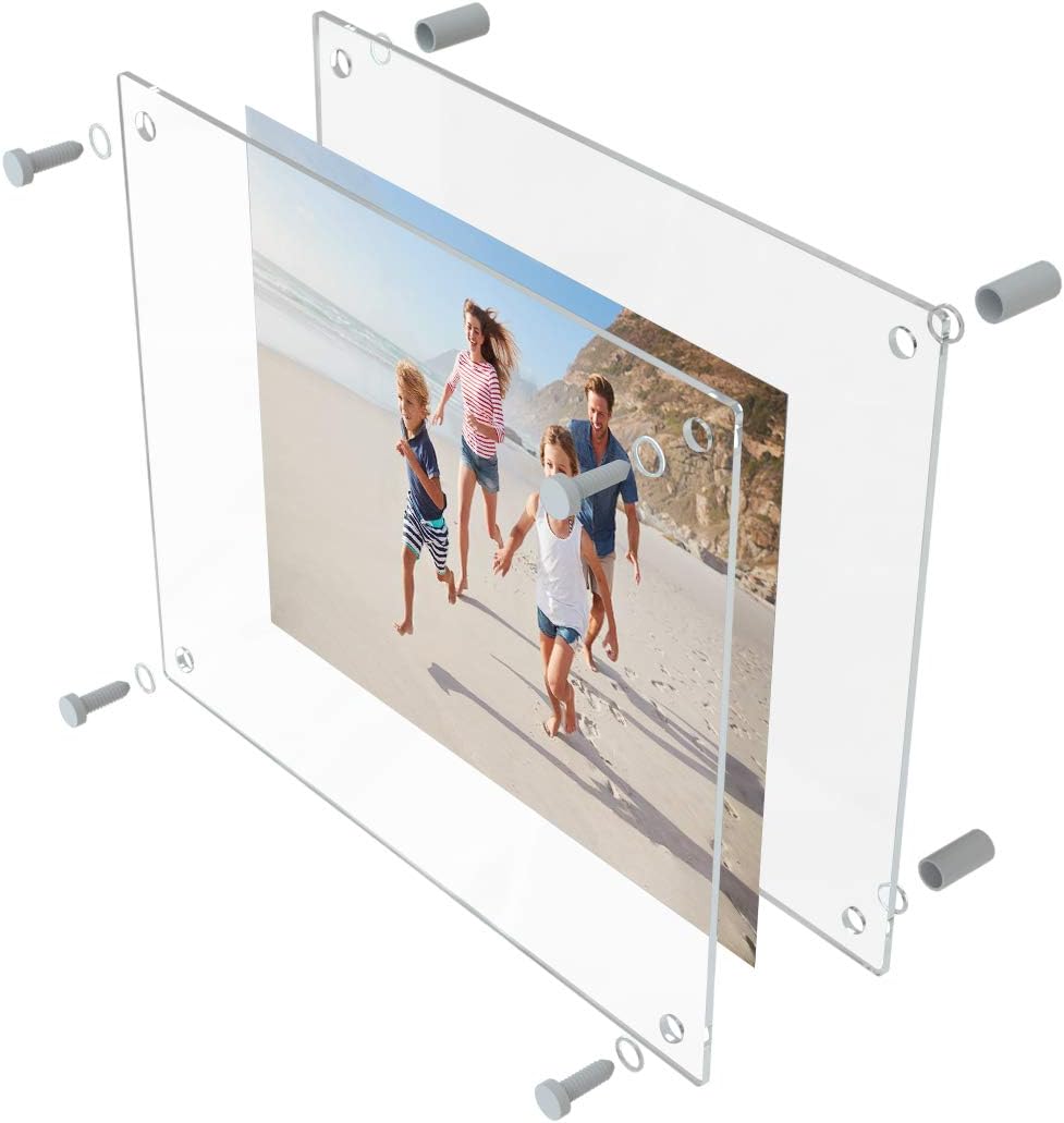 AITEE 8x10 Acrylic Picture Frames 4 Pack, Clear Picture Frames for Wall, Modern Frameless picture Frames Lucite Transparent Square Cubes Floating Hanging Photo Frame Gift for Home Office Display