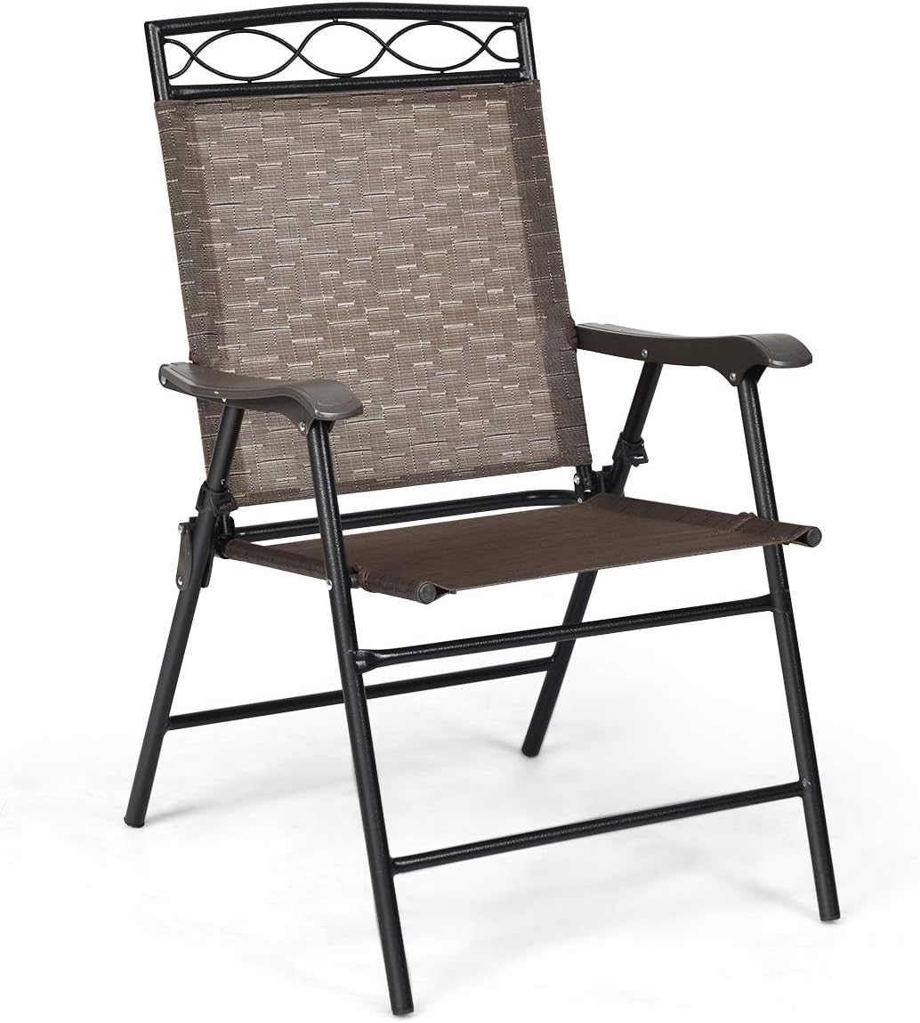 Giantex Set of 4 Patio Folding dining chairs for Camping, Beach, Backyard, Deck Portable w/Armrest and Metal Frame, 4-Pack (Brown)
