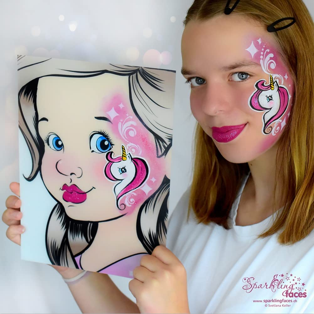 Sparkling Faces Practice Board - Mia (Right Handed), Face Painting Practice and Display Tool, Reusable Colored Makeup Template, A4 Size - 8.27" x 11.69"