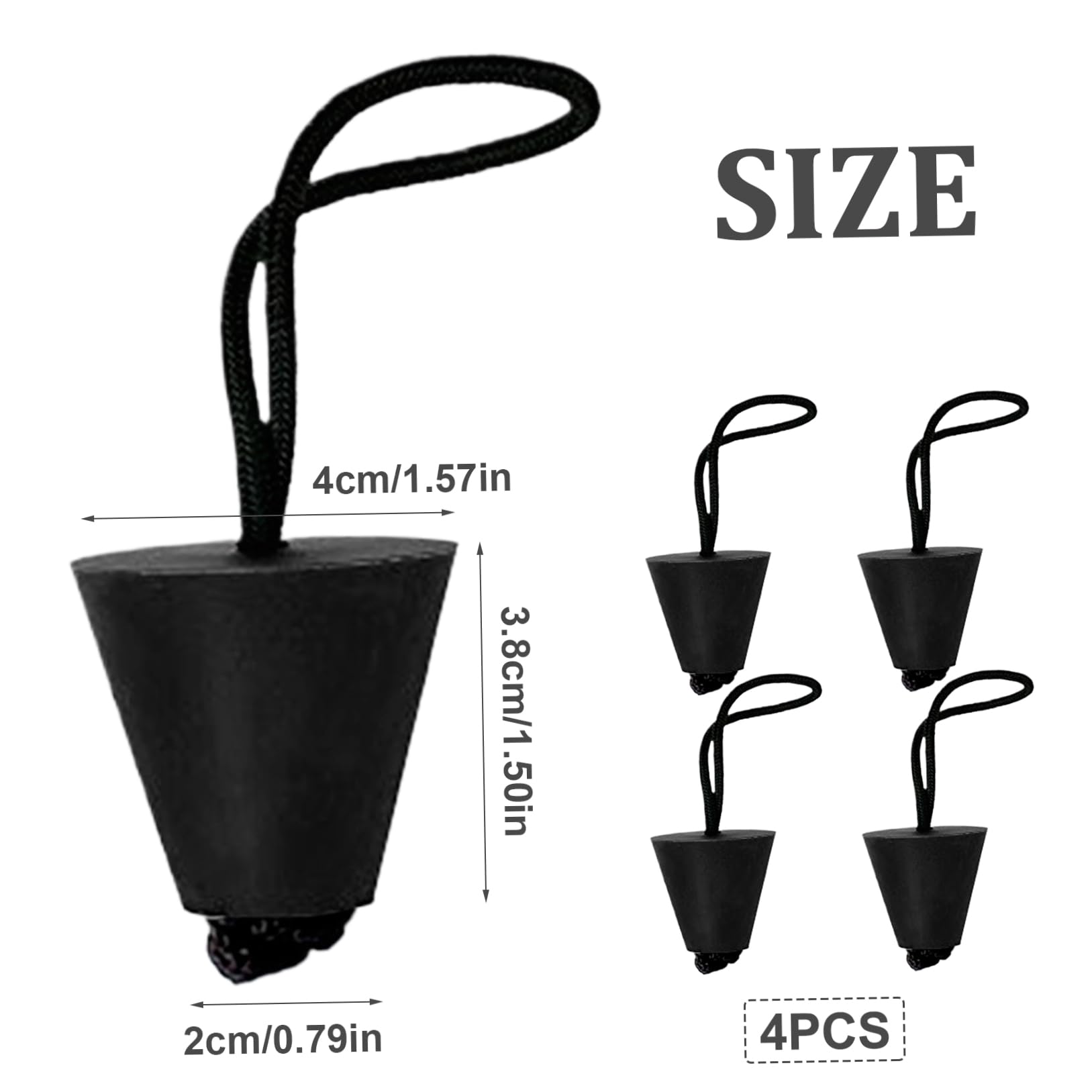 Plug Kayak 4pcs Tappo di svuotamento di Kayak universali Tappi di scupper Silicone con scupper di Sostituzione della Corda a Traino per Canoa gommone Nero