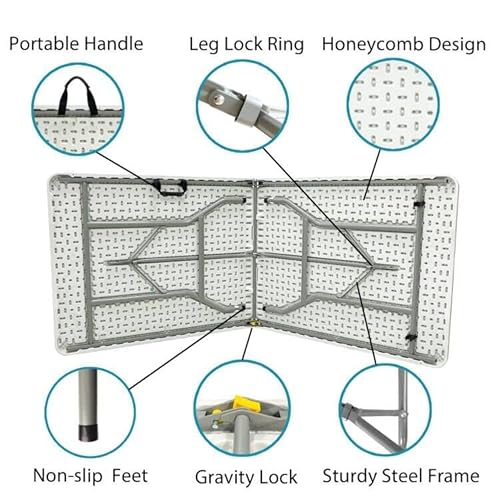 Go-Trio 6 Foot Folding Table 6Ft Portable Plastic Tables For Party, Fold-In-Half Foldable Heavy Duty Table, 6’Utility Dining Card Long Table, Indoor Outdoor Folded Up For Picnic, Camping, White, Large #TOP3