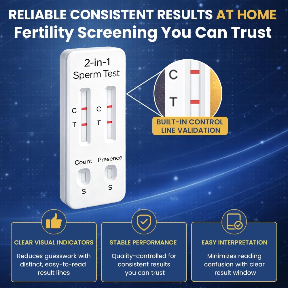 Sperm Test Kit for Men, 2-in-1 Sperm Check Fertility Screening with At-Home Semen Analysis, Accurate Semen Concentration Result in Minutes for Fertility Planning, Easy to Use