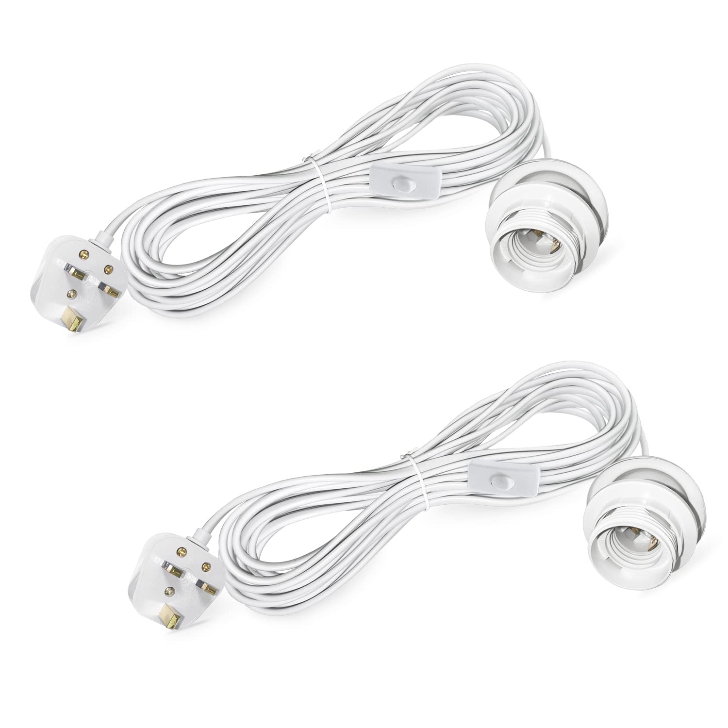 2 Pack Plug in Pendant Lighting, Plug in Ceiling Light Fitting, E27 Lamp Holder with 450cm Cable, Light Cable with On/Off Switch and UK Plug, Hanging Light for DIY Lampshade (White)