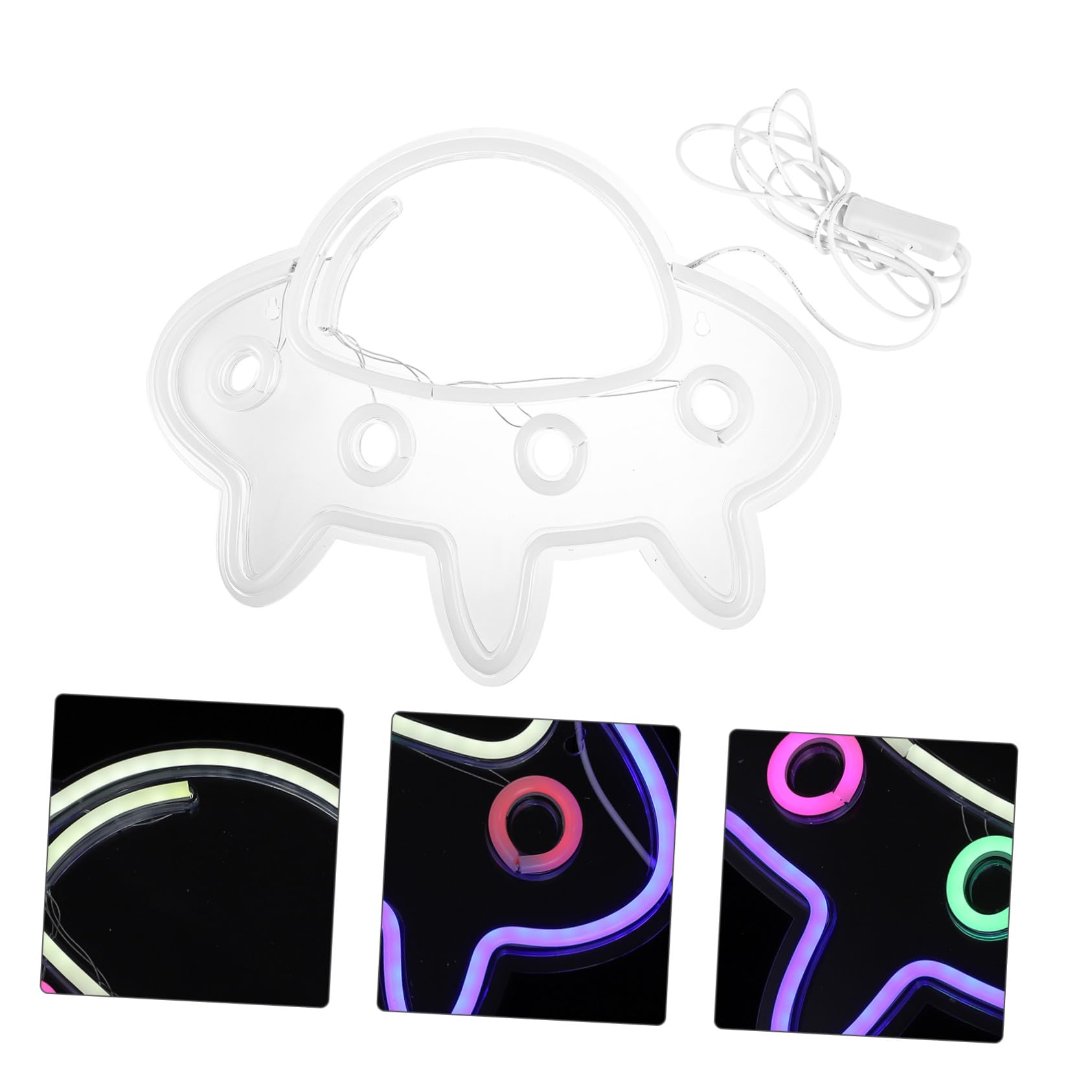 WOONEKY Lámpara LED de Neón con Forma de Nave Espacial Luz Decorativa para Interiores Ambiental USB Iluminación Portátil para Dormitorio y Salón