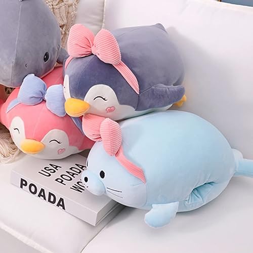 Miniatura 7 de ARELUX Almohada de peluche de pingüino gris, lindo juguete de peluche esponjoso, peluche de anime, mullido, Kawaii suave almohada para abrazar para