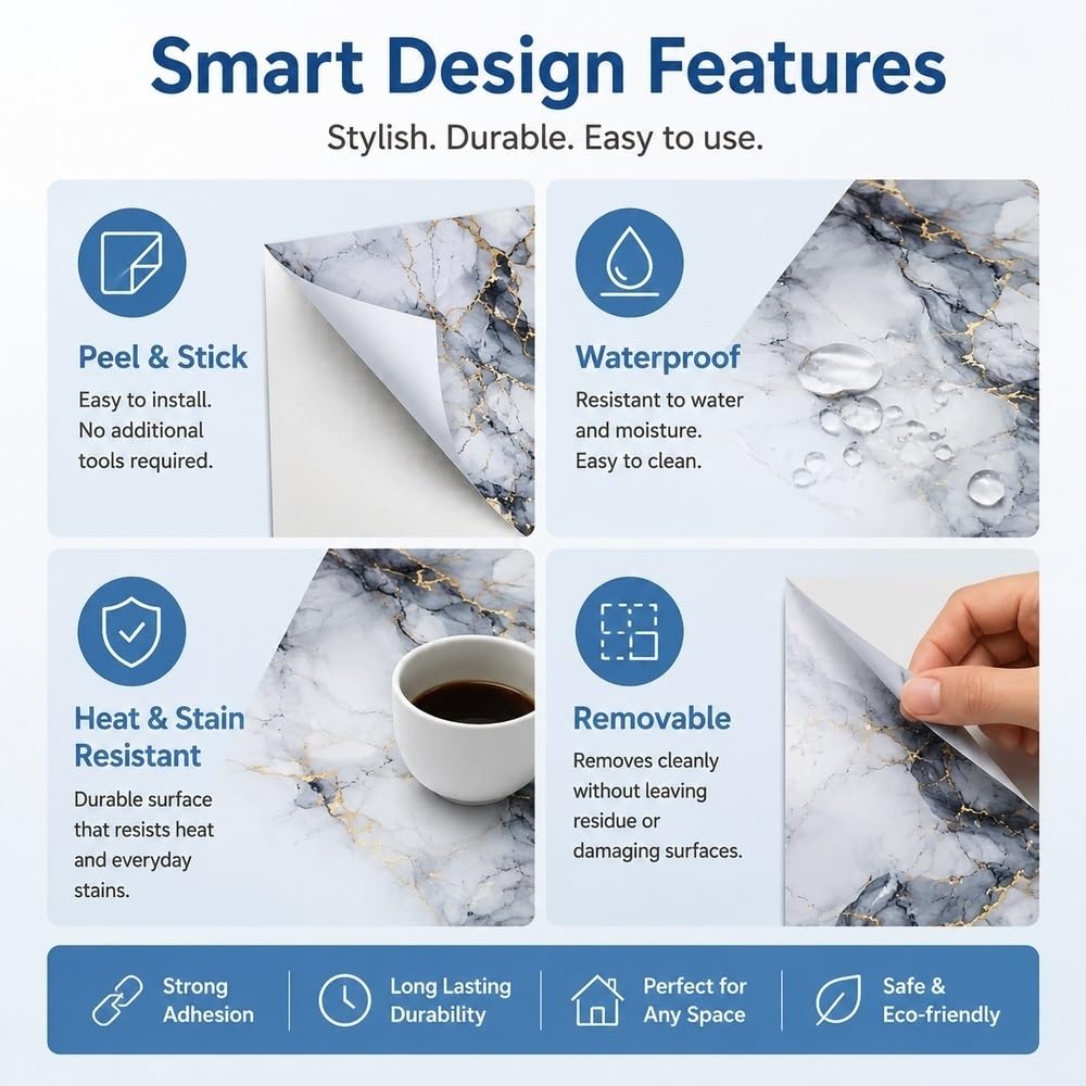 Paneles de pared de mármol, adhesivo for salpicaduras de azulejos | Panel de espuma PVE de 11,81x11,81 pulgadas, fácil instalación, resistente a arañazos, imperfecciones(Color51,36pcs)