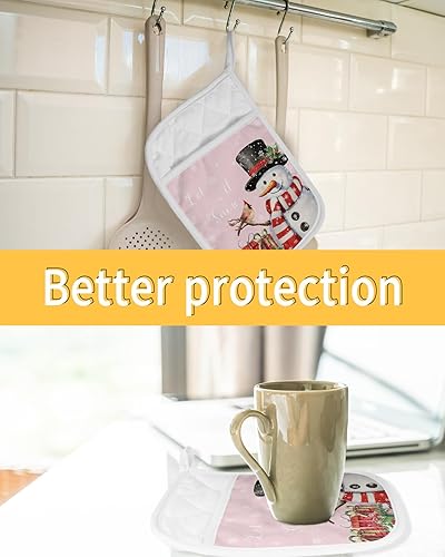 Miniatura 7 de Juego de 3 agarraderas de tela de toalla con bolsillo antideslizante y aislante de calor con bolsillo para horno, diseño de copo de nieve de