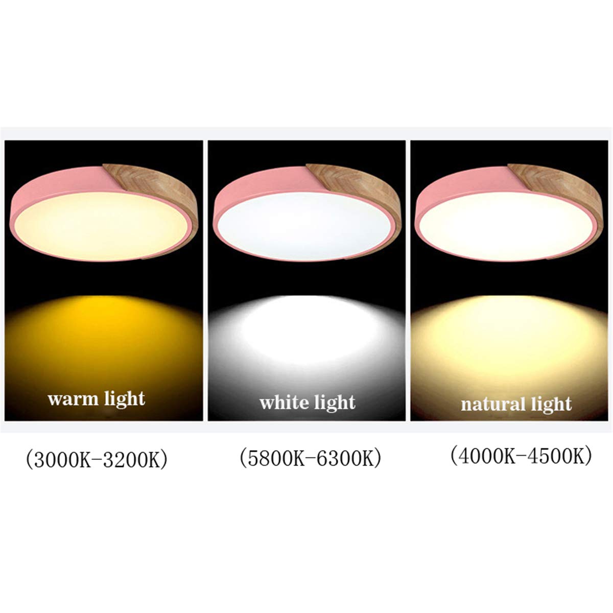 MCNUSS Led-plafondlamp van hout, modern, voor inbouw, 30,5 cm, 2400 lm, 6500 K, rond, ultradun, voor keuken, badkamer, woonkamer, slaapkamer, hal, geel, warm licht