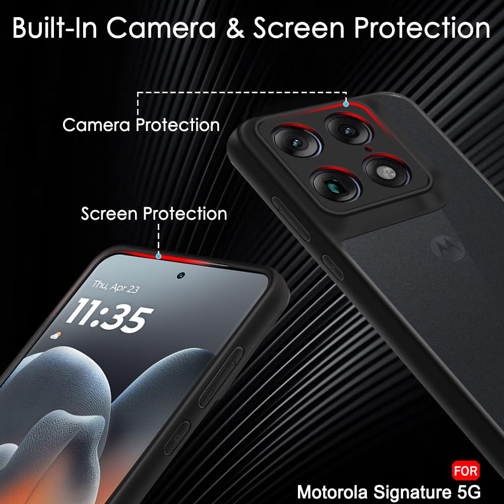 TheGiftKart Hybrid Shockproof Back Cover Case for Motorola Moto Signature 5G | Camera Protection Module | Hard Back Case Cover for Moto Signature (PC & TPU, Translucent Smoke Matte Back, Black Sides) — Amazon image 4