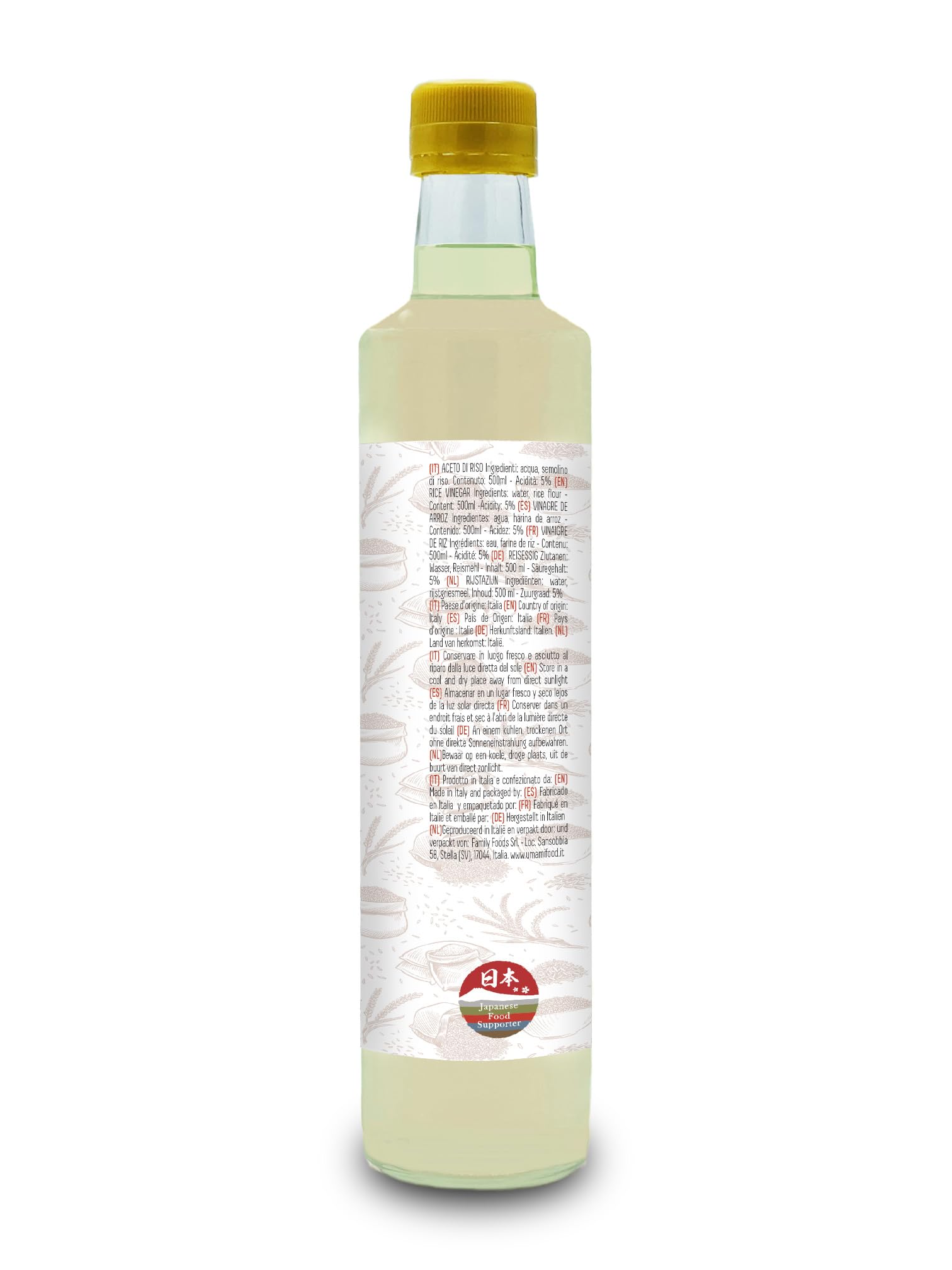Umami Vinagre de Arroz para Sushi 500ml - Receta Auténtica Japonesa - Producido en Italia - Ideal para Arroz, Ensaladas y Marinados