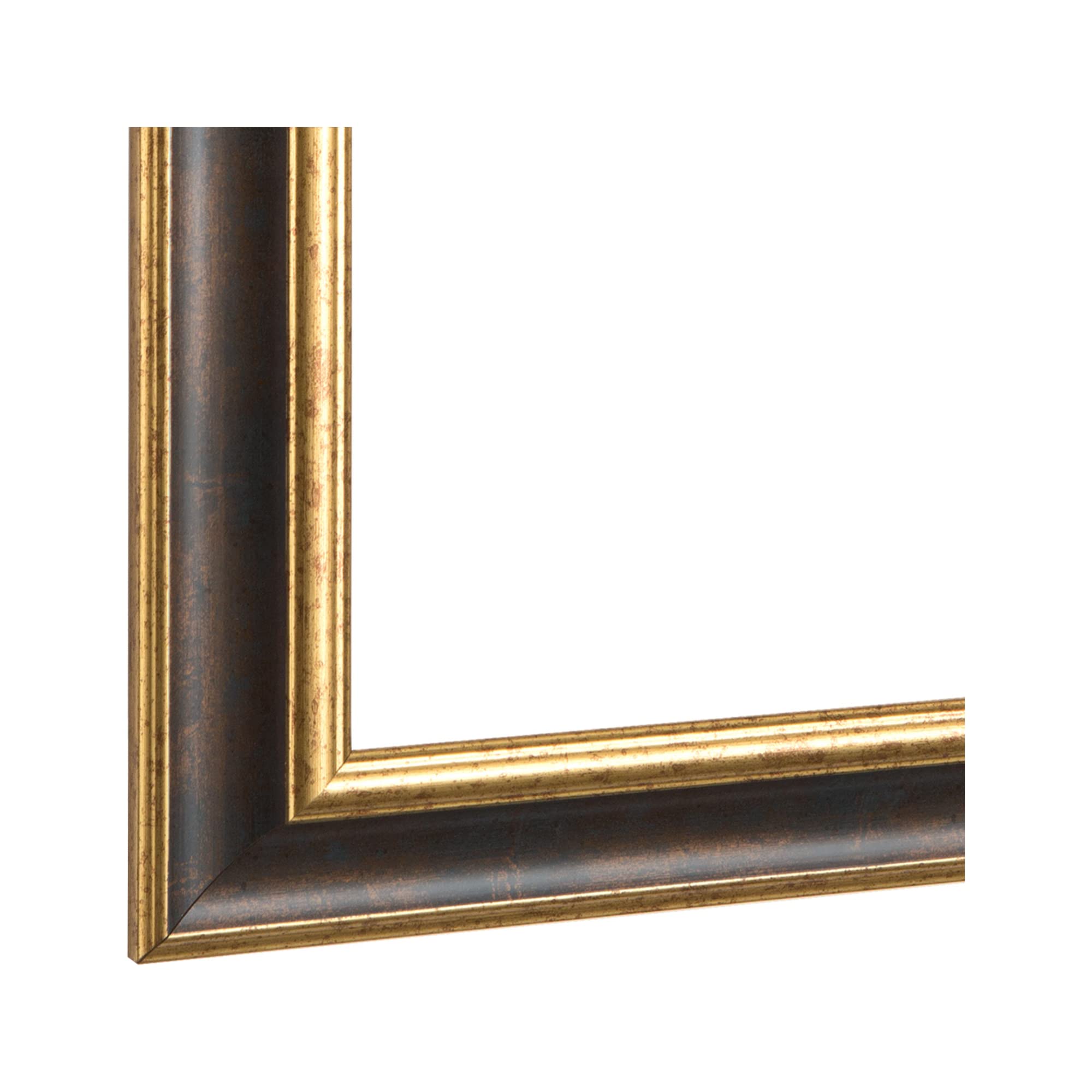 FRAMO N°46 Barock Bilderrahmen 25x36 aus Massivholz | Bronze Gold | Retro Vintage Antik Holzrahmen inkl. bruchsicherer Anti-Reflex Kunstglasscheibe und Metall Aufhängern