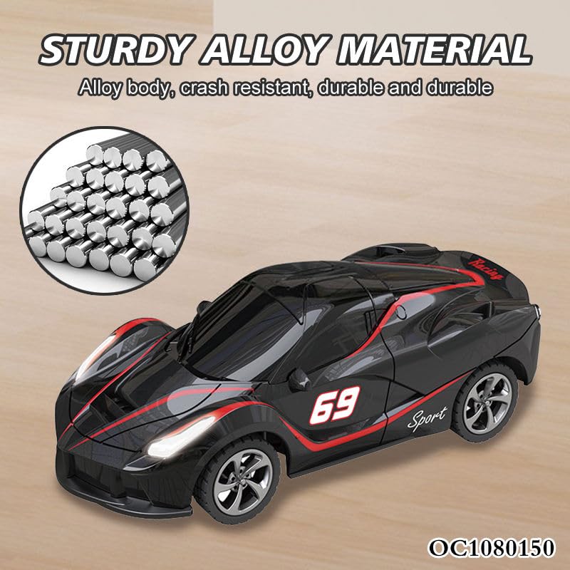 Image of Mini Die-Cast RC Car 1:64 Scale | High-Speed Desktop Remote Control Car with LED Headlights | 2.4GHz Mini Controller, 15m Range, Type-C Charging | Toy Car Model for Kids & Adults (HG4-110)