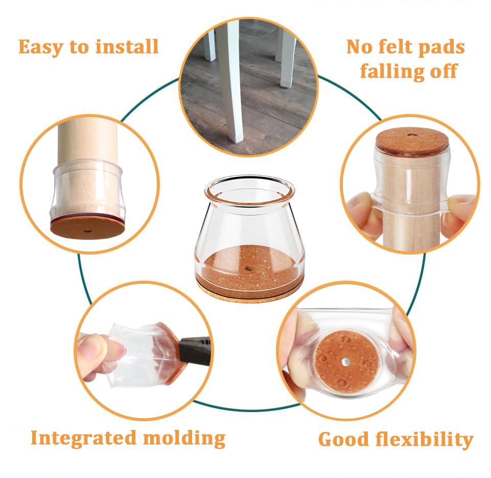 Image of Chair Leg Floor Protectors Round, Silicone Chair Leg Protectors for Hardwood Floors, Chair Leg Caps Covers Protect Wooden Floors from Scratching 20 Pcs Small (Fit:8 /16 inch to 15 /16 inch)