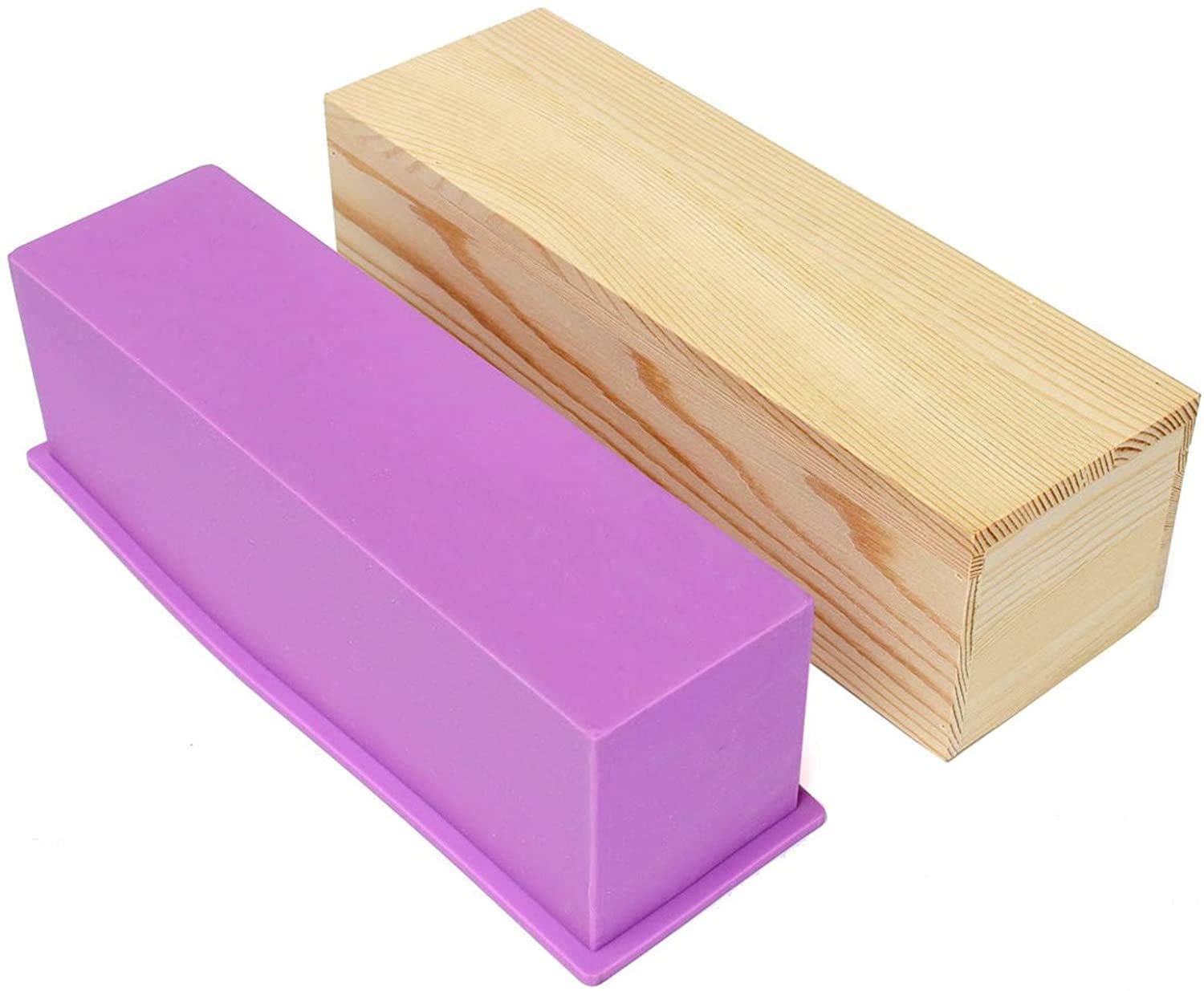 POFET - Stampo rettangolare in silicone morbido per saponi - fornito con scatola di legno - 1240 ml