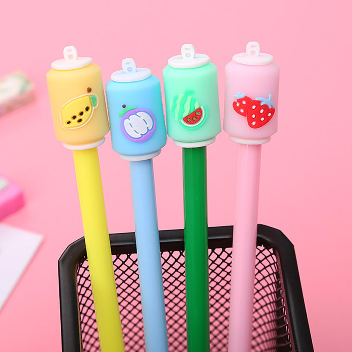 VILLCASE 4 Ensembles Stylo Gel Papeterie Stylos Effaçables À Encre Gel De Dessin Animé Pen s De Signature De Bureau Signature Tête En Silicone 12 Pièces * 4