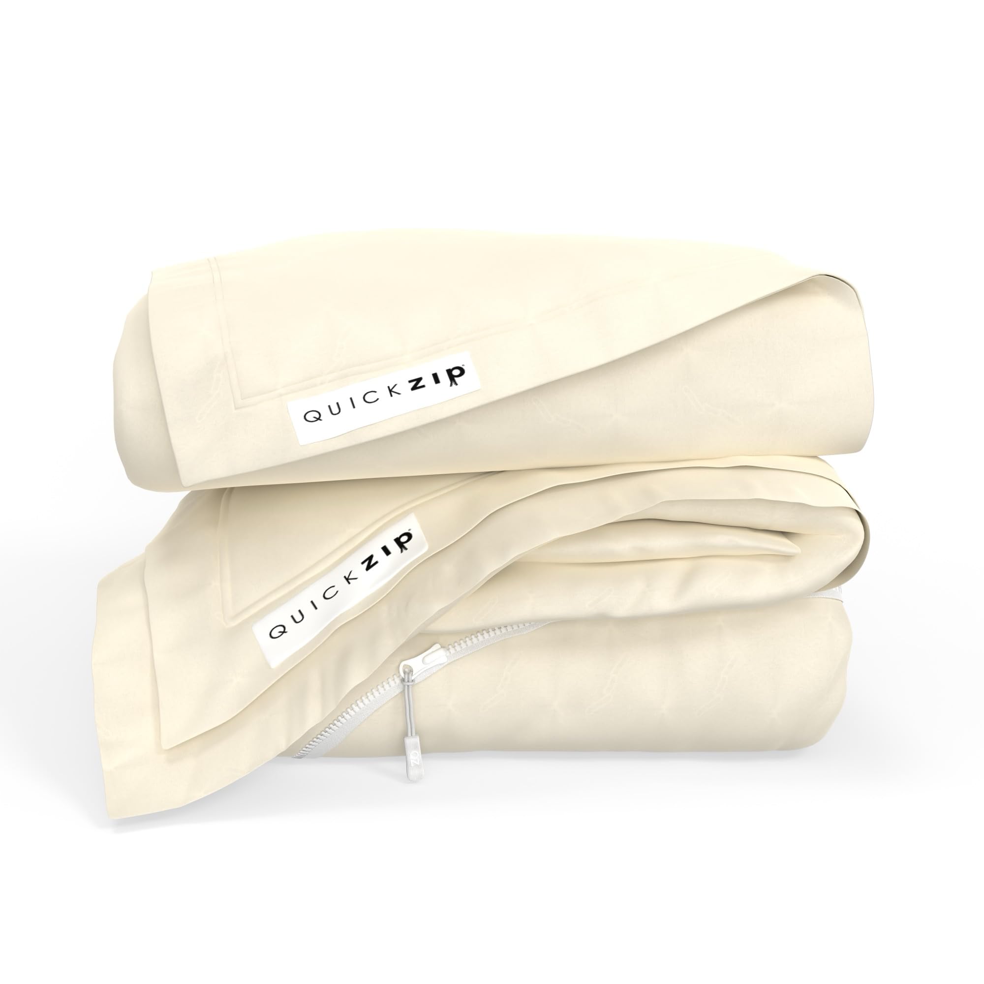 QuickZip Fitted Plus Spare Bundle: 1 Fitted Sheet (Base + Zip Sheet) &amp; 1 Zip Sheet - Easy to Change, Won’t Pop Off - Soft Percale 400 TC 100% Cotton - 15” Deep Pockets RV King Size Sheets – Ivory