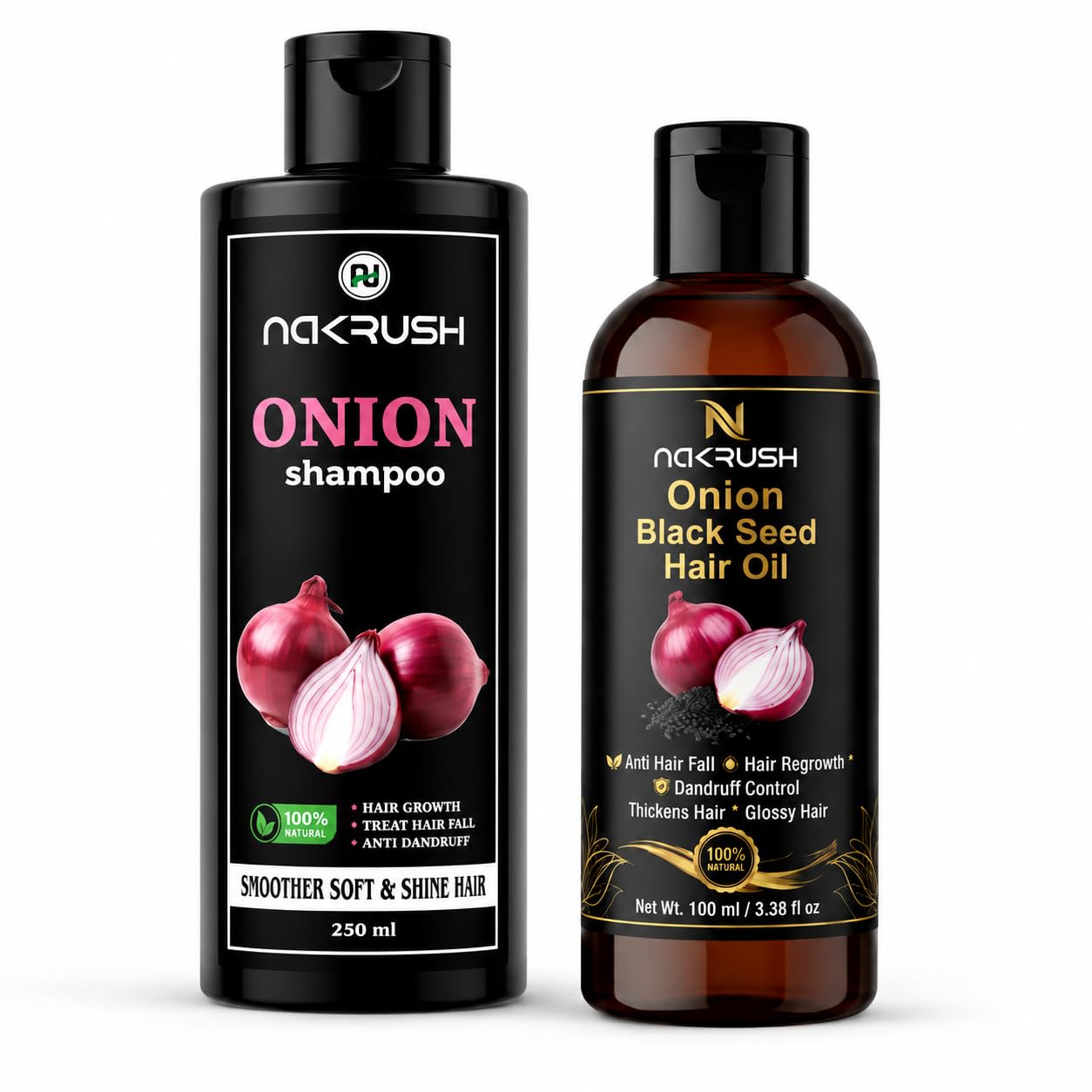 Onion Shampoo & Onion Black Seed Hair Oil Combo Pack | Hair Fall Control, Hair Regrowth, Anti-Dandruff & Thickens Hair | 100% Natural | Shampoo 250ml + Hair Oil 100ml-image-42