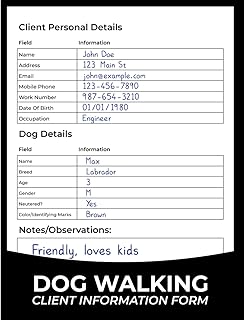 Dog Walking Client Information Form: Practical Client Data S