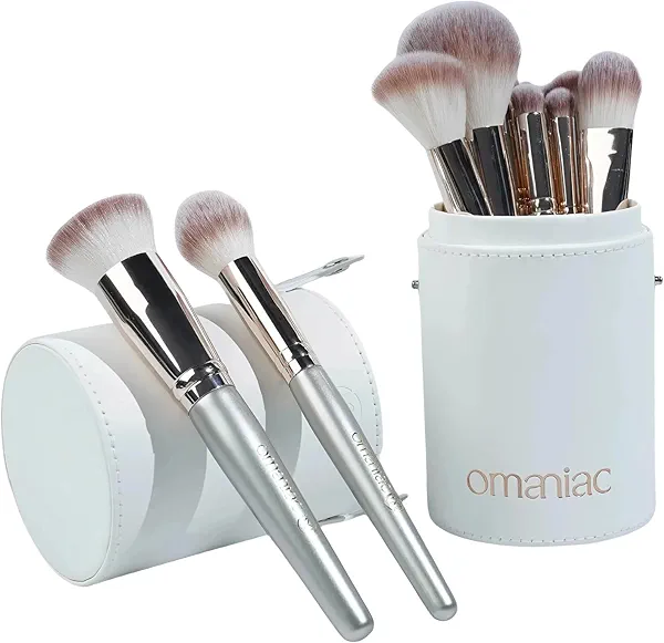 OMANIAC Makeup Brush Set Professional, 20Pcs Pearlescent Wood Handle Makeup Brushes, Premium Cruelty-Free Synthetic Fiber Hair, Travel Make up Brushes Set with Case (Silver)