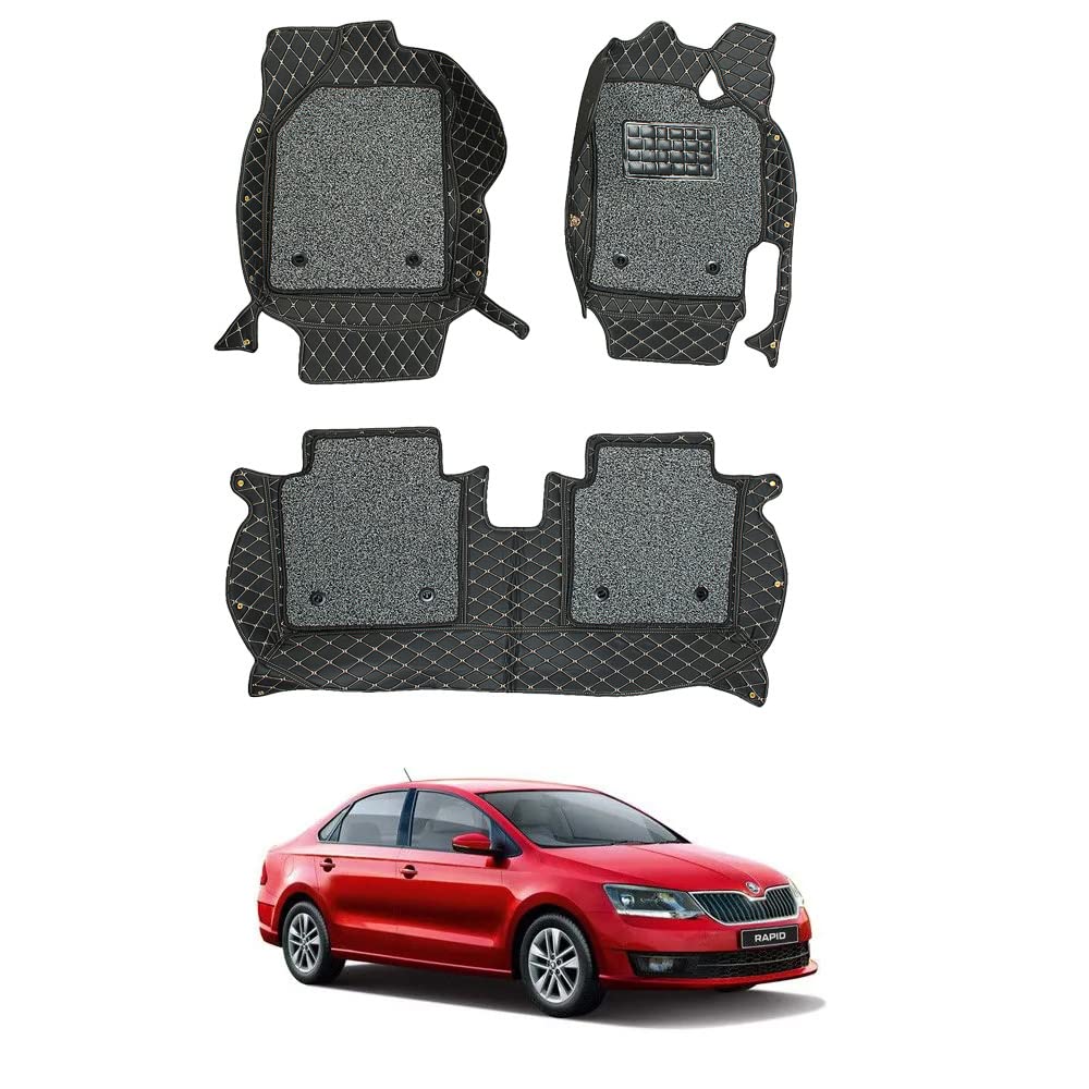 Oshotto/Coozo 7D Car Floor Mats Compatible with Skoda Rapid (Set of 3, Black)