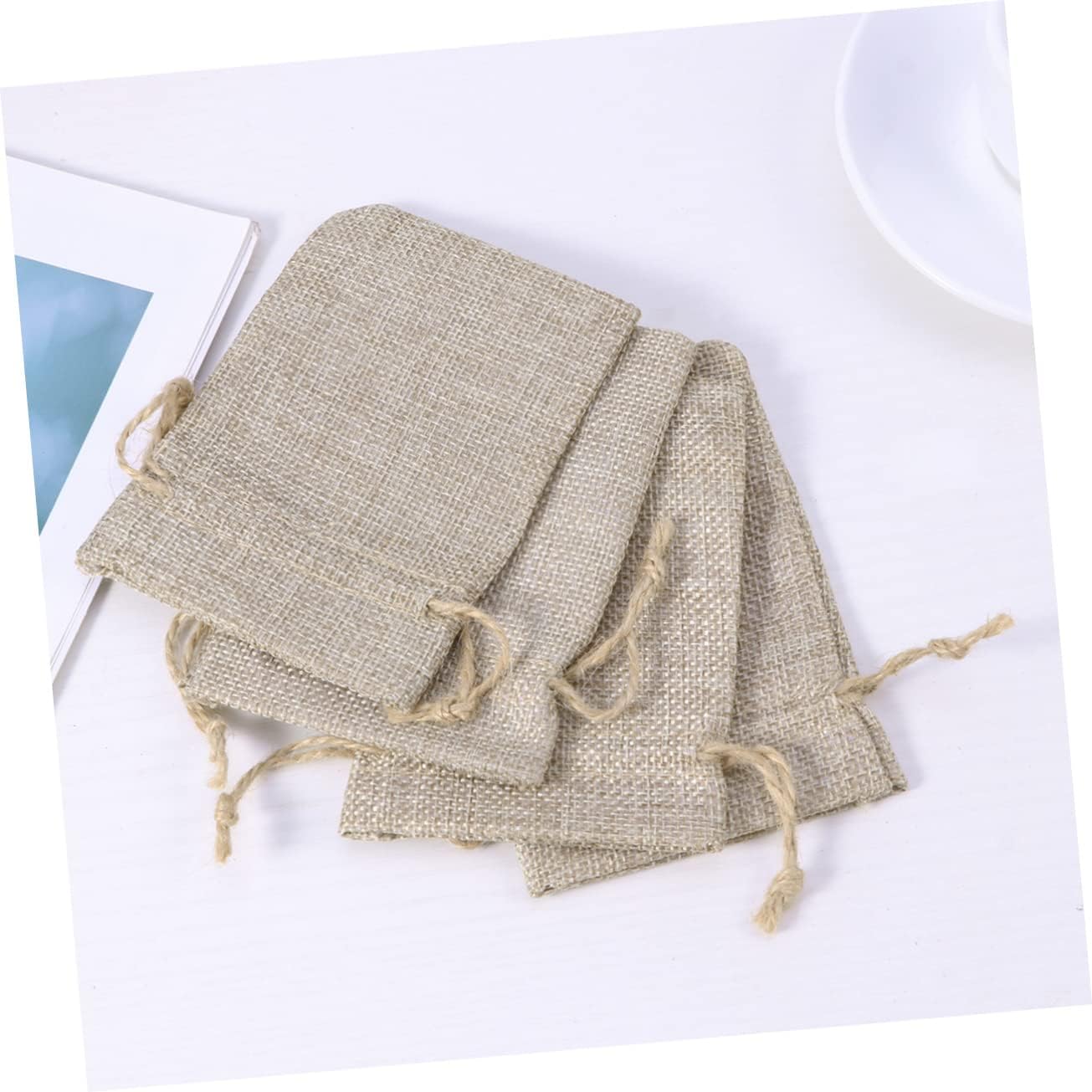 ORFOFE 20pcs Small Simple Storage Pouches Linen Drawstring Bags for Gifts Jewelry Present Craft Pouch